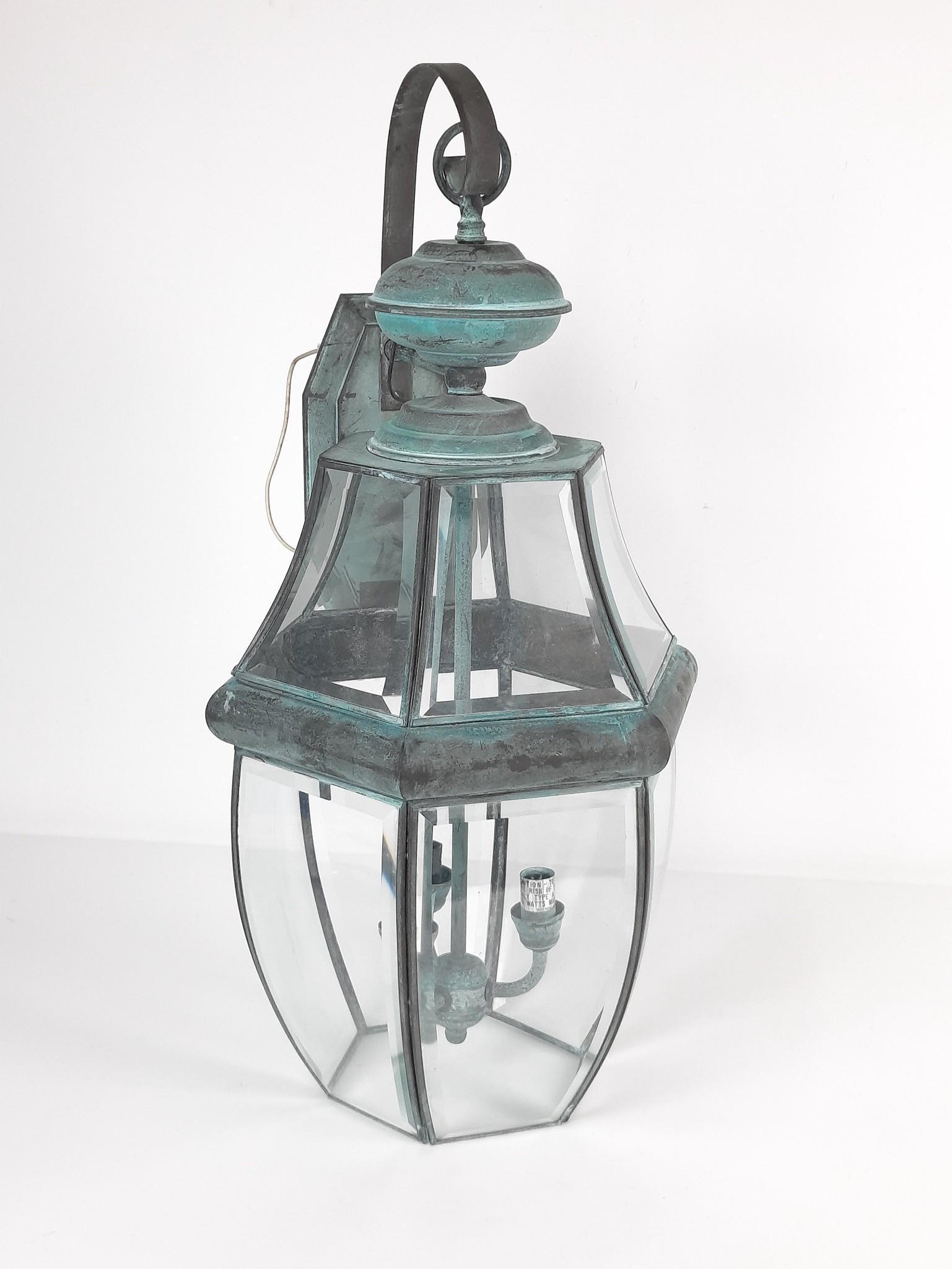 Exterior Antiqued Finish Brass and Glass Light Fixture (1 of 4)