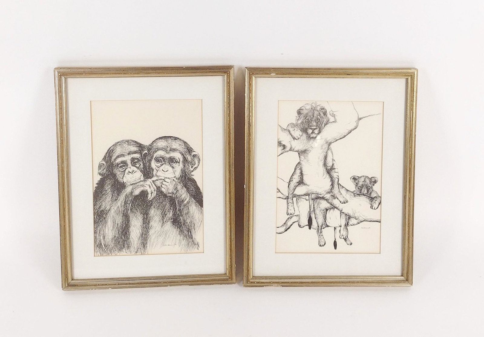 2 Katie Harrington Animal Etchings: Overall with frames: 9" wide X 11-1/4" high. MEG IMPORTANT: Before bidding, please read the terms and conditions. When you registered for the auction you agreed to these terms and will be required to 