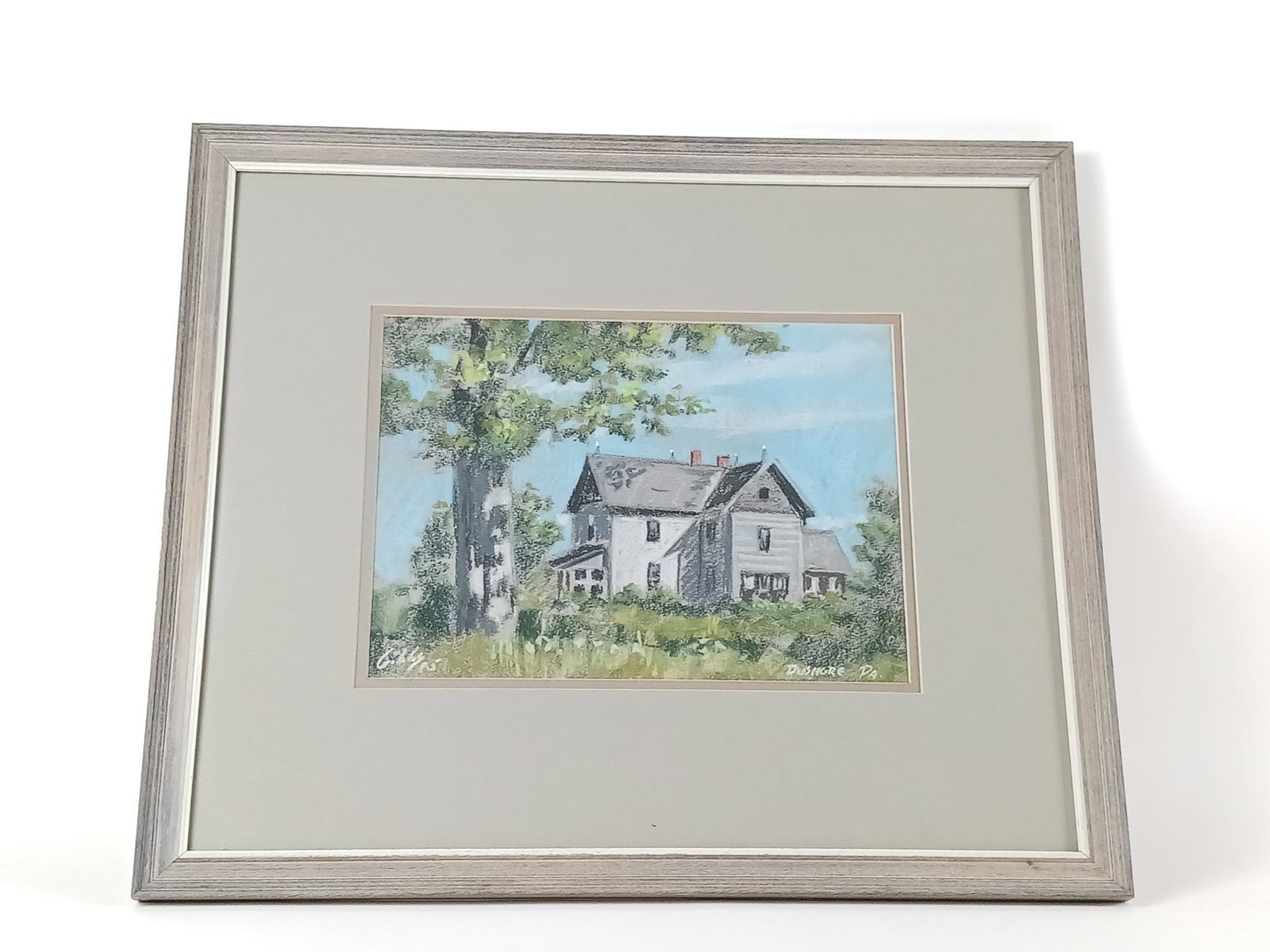 Mitchell Gibbs Dushore, PA House Pastel: Overall with frame 17-1/2" high x 20-1/2" wide. Gibbs is a graduate fo the York, PA Academy of Arts. Gibbs is now exhibiting exclusively at the Ritz Carlton Destination Club on St Thomas. His original