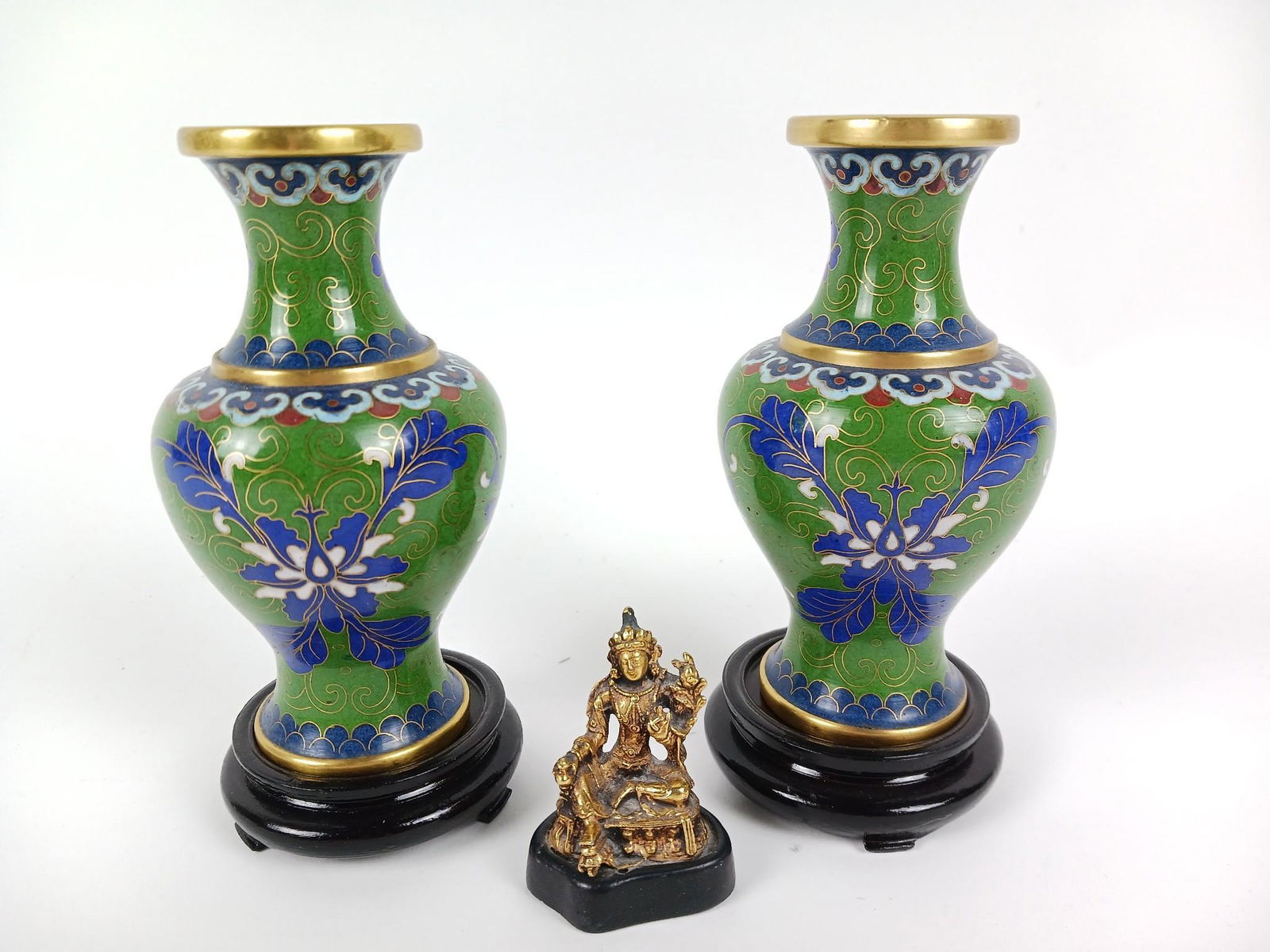 Pr Closinee Cabinet Vases and Brass Asian Figurine (1 of 5)
