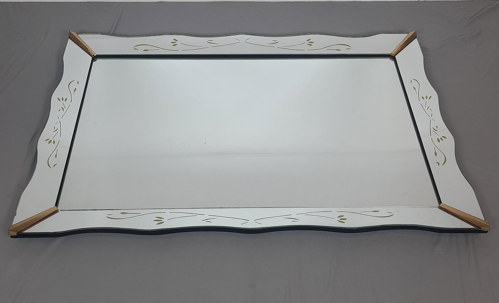 Venetian Glass Mirror: Overall with frame 37-1/2" high x 53" wide. LR IMPORTANT: Before bidding, please read the terms and conditions. When you registered for the auction you agreed to these terms and will be required to co