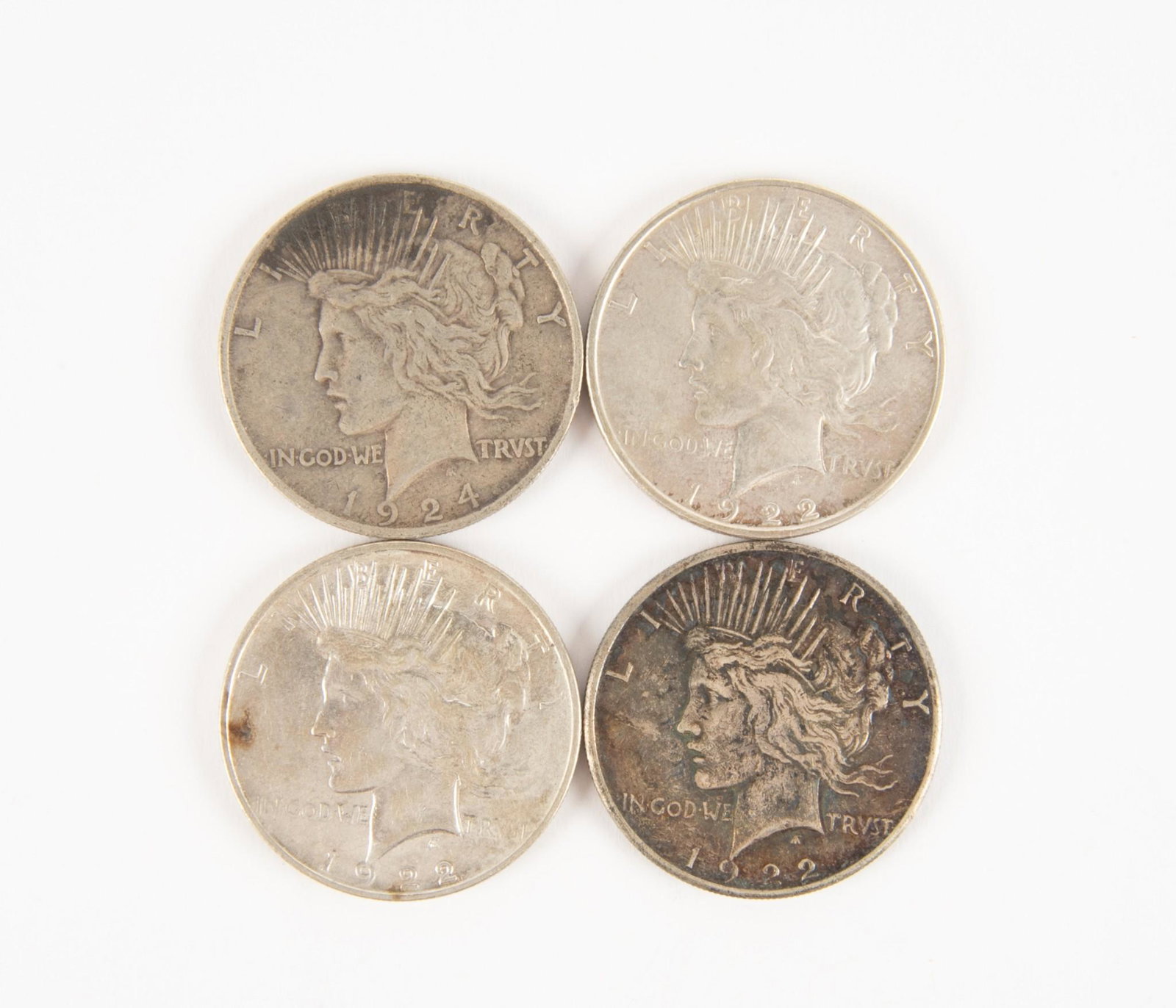 4 US Peace Silver Dollars (1 of 2)