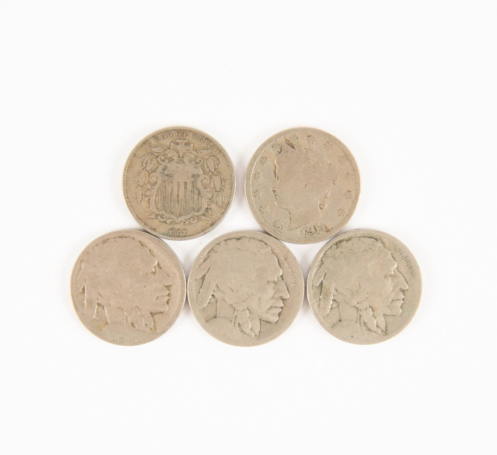 5 US Nickels Shield, Buffalo, and V (1 of 2)