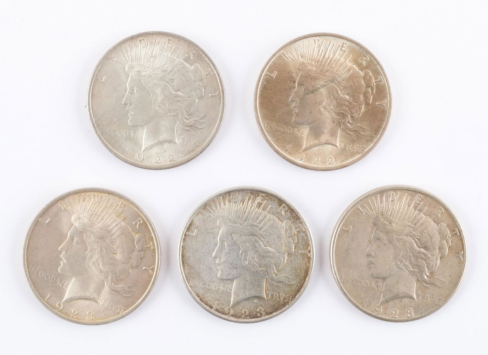 5 Peace Silver Dollars (1 of 2)