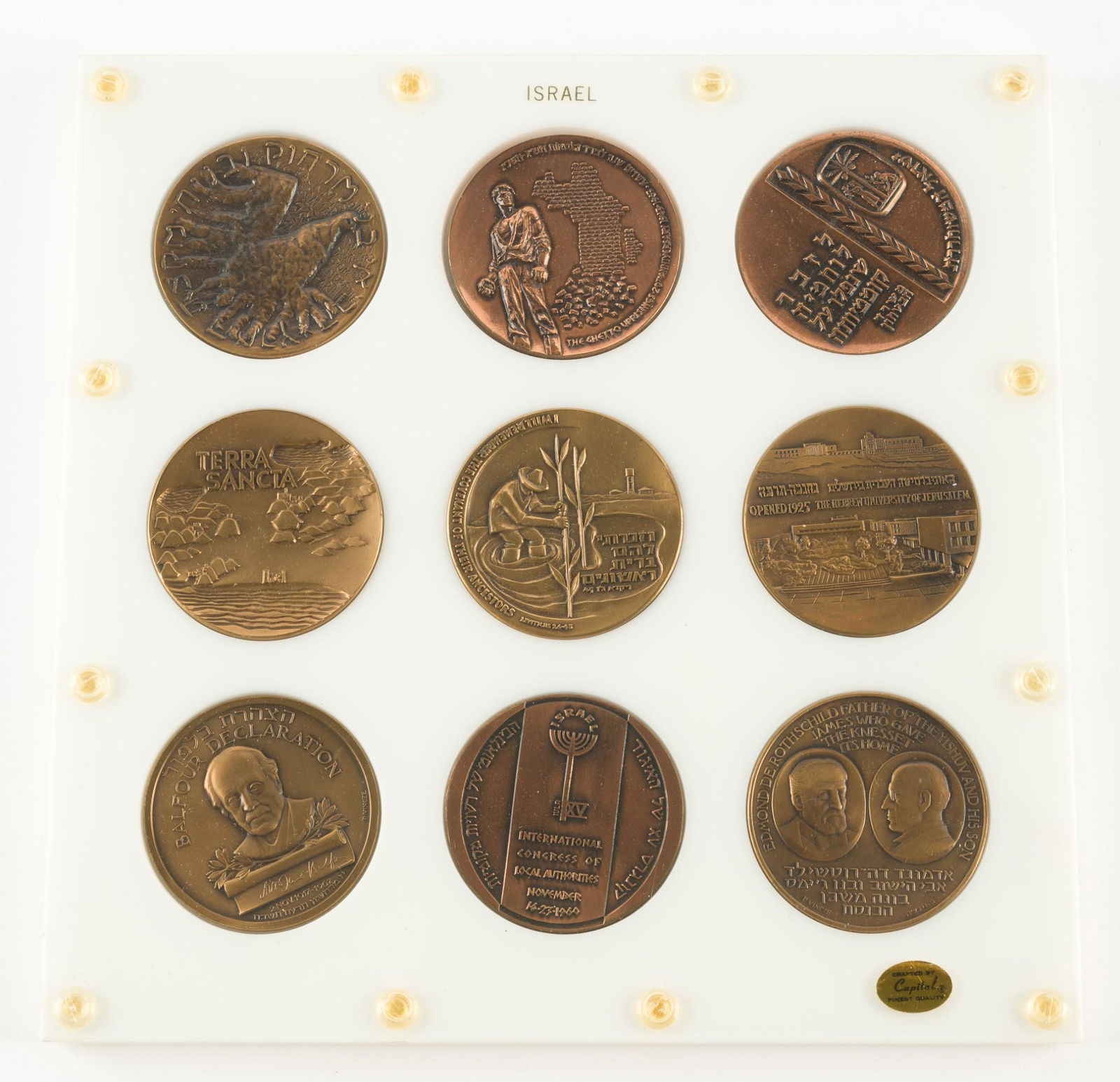 8 Bronze Israel State Medals in Display (1 of 2)
