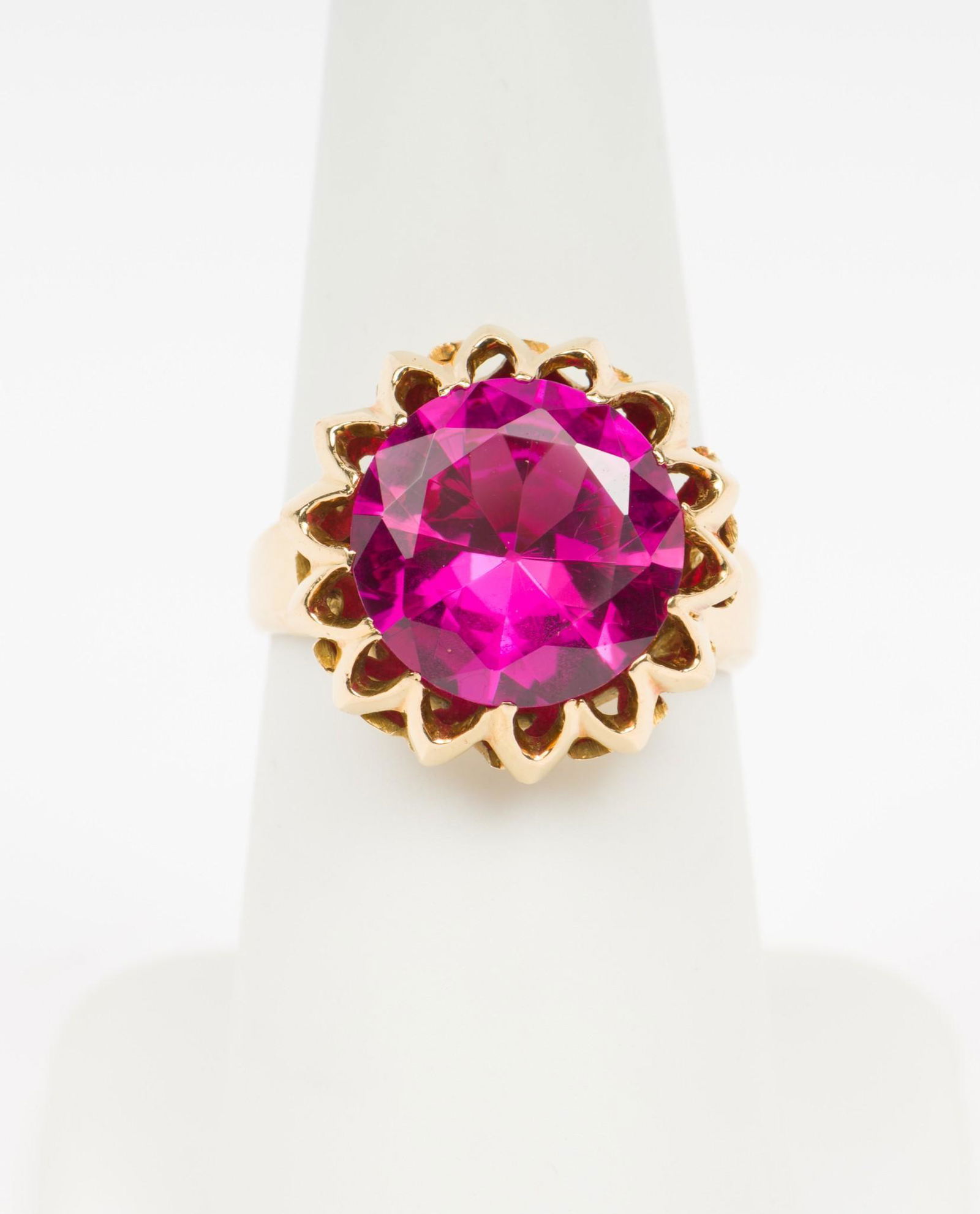 18K Gold & Created Pink Sapphire Ring (1 of 4)