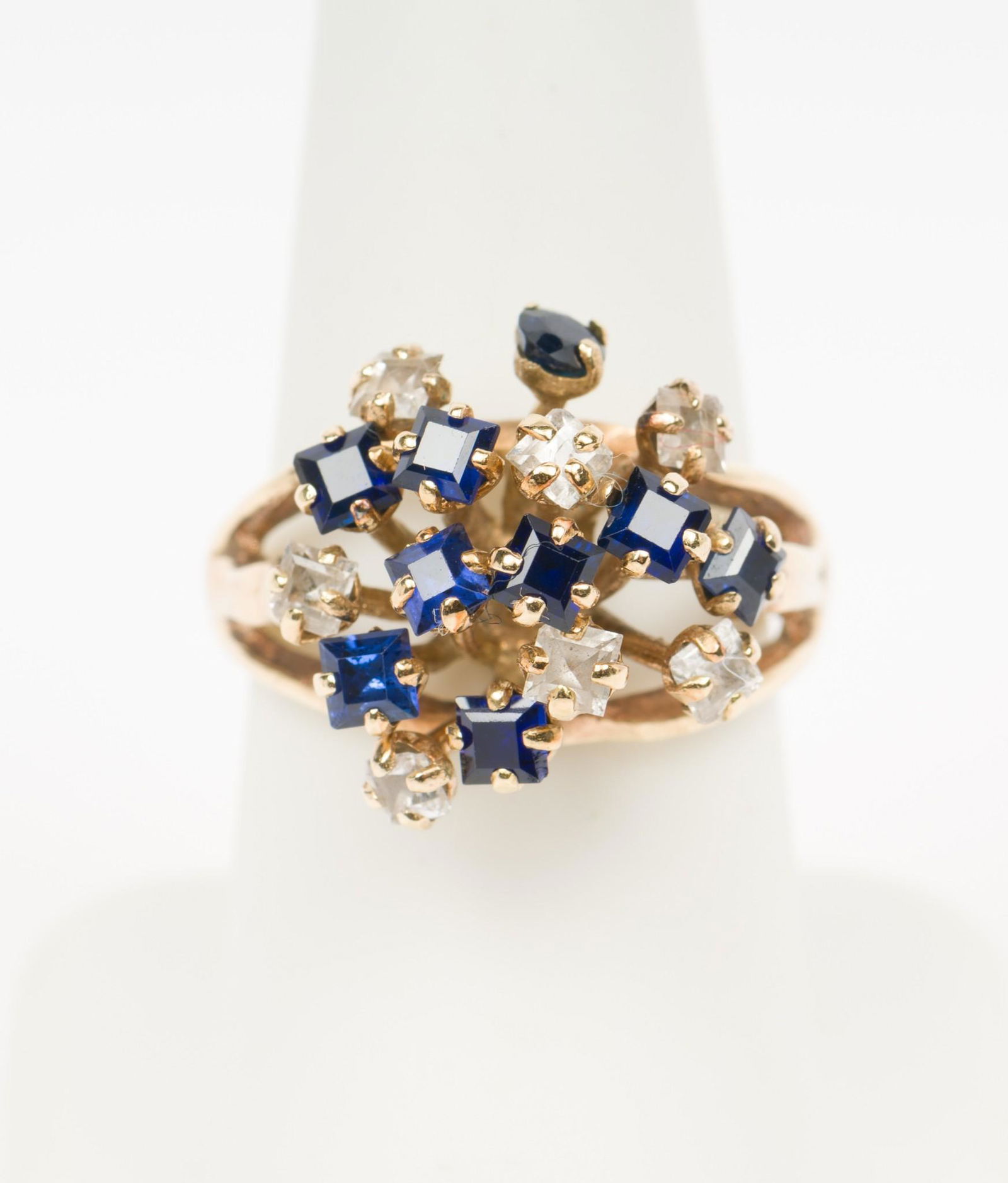 14K Gold, Sapphire & Zircon Cluster Ring (1 of 3)