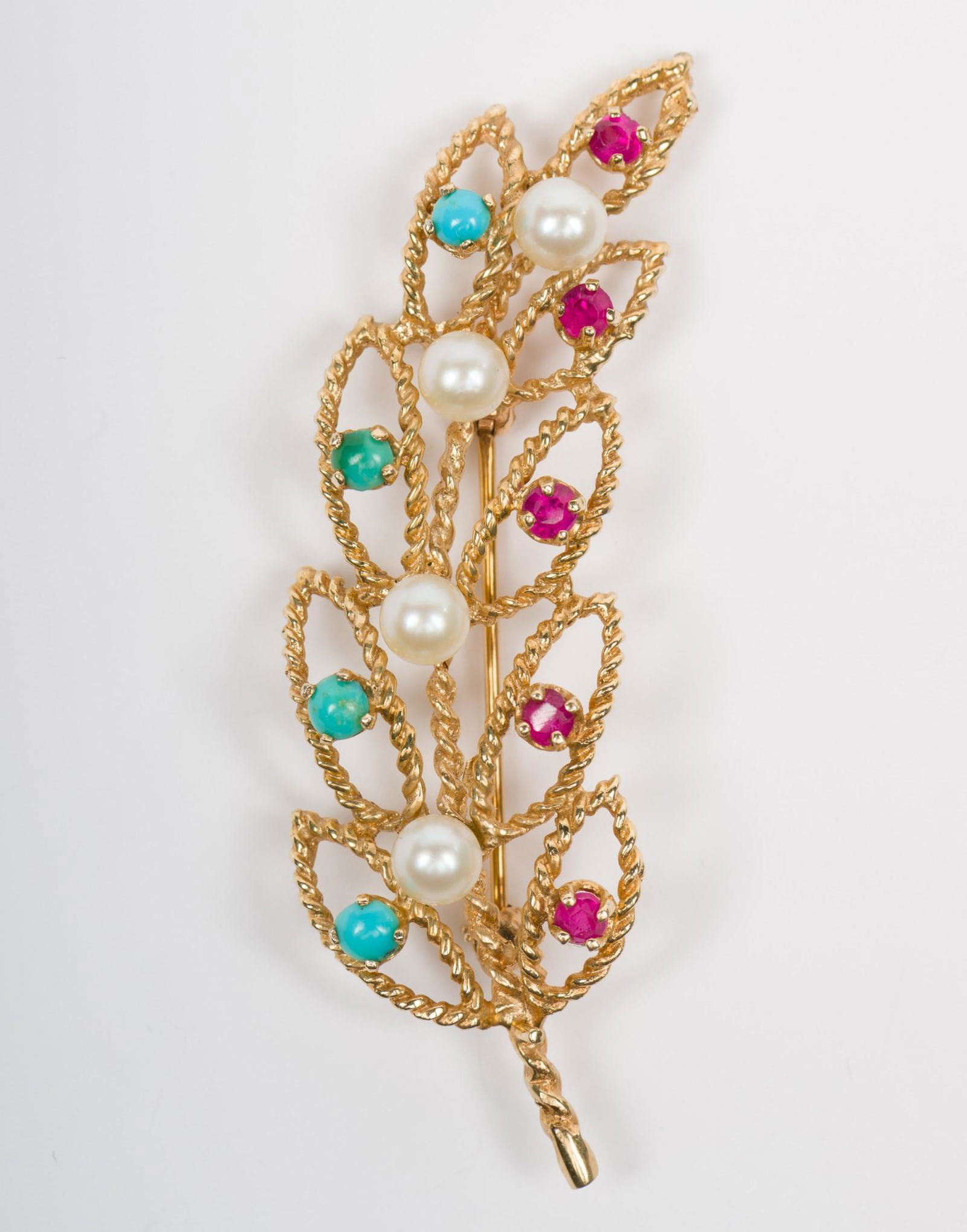 14K Ruby, Pearl & Turquoise Brooch (1 of 2)