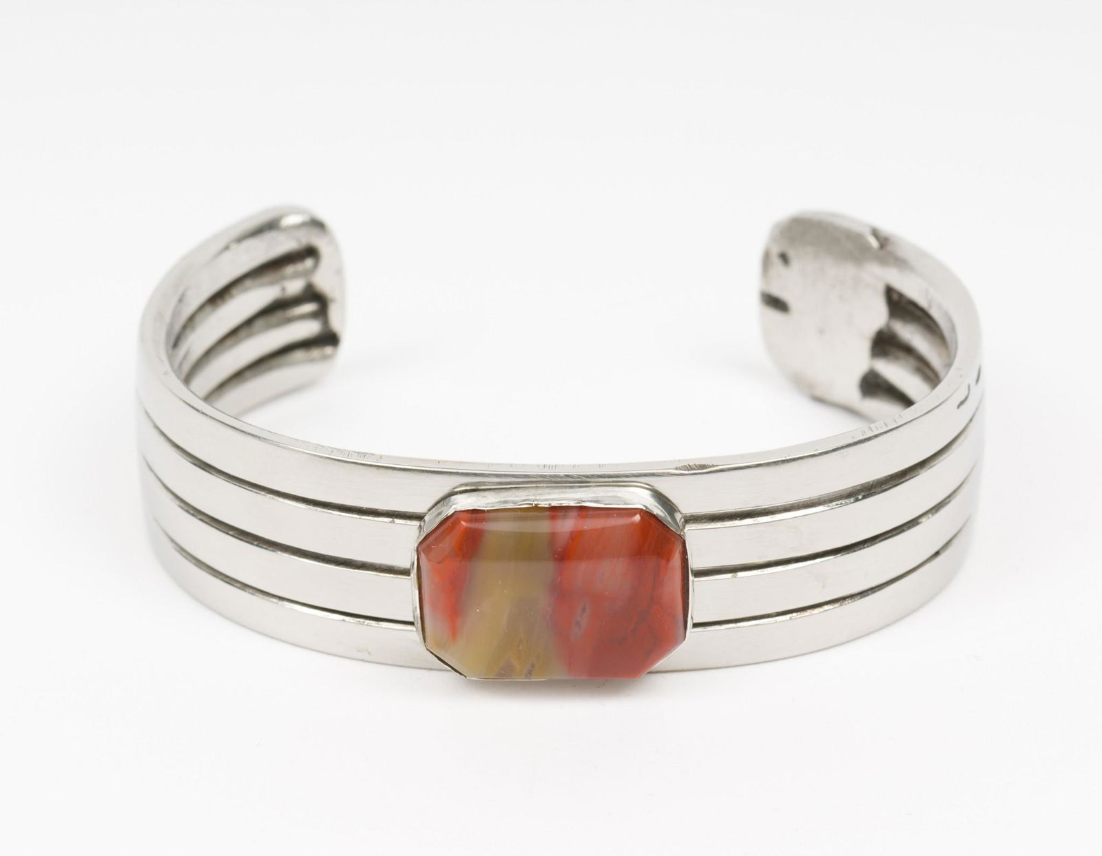 Silver & Banded Agate Cuff Bracelet (1 of 2)