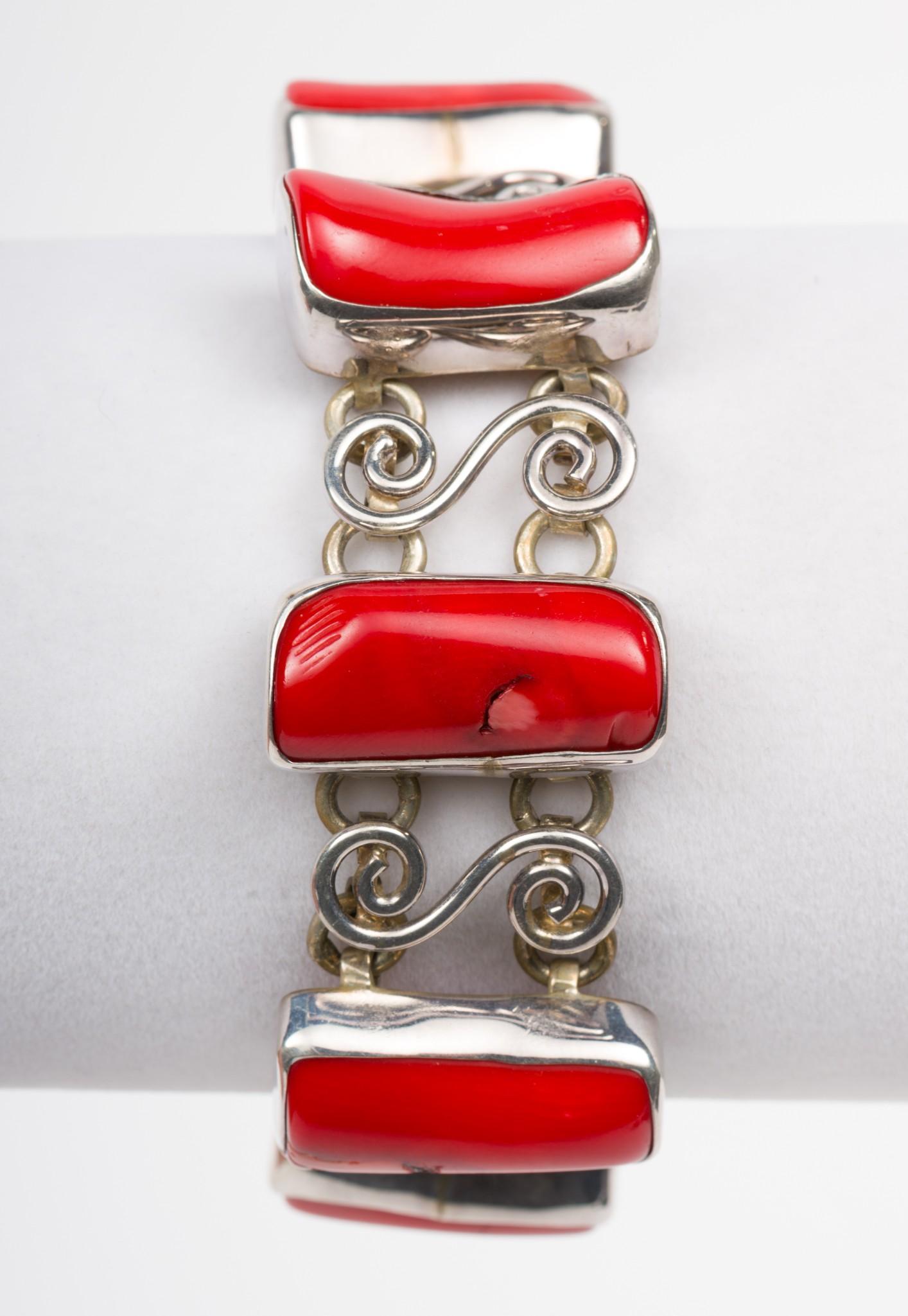 Charles Albert Coral and Sterling Bracelet (1 of 4)