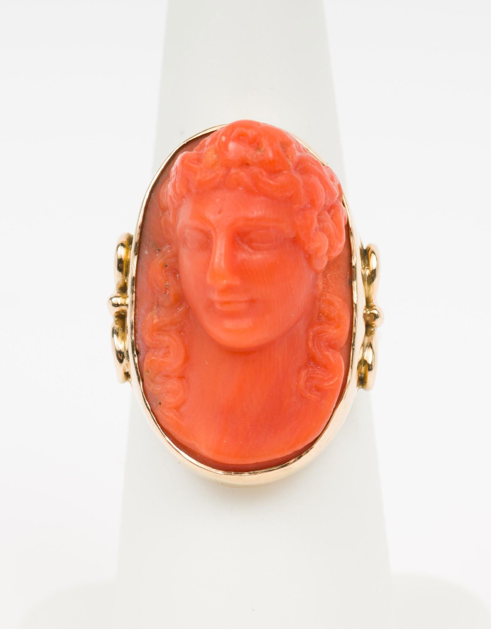 Carved Coral and Gold Ring (1 of 2)