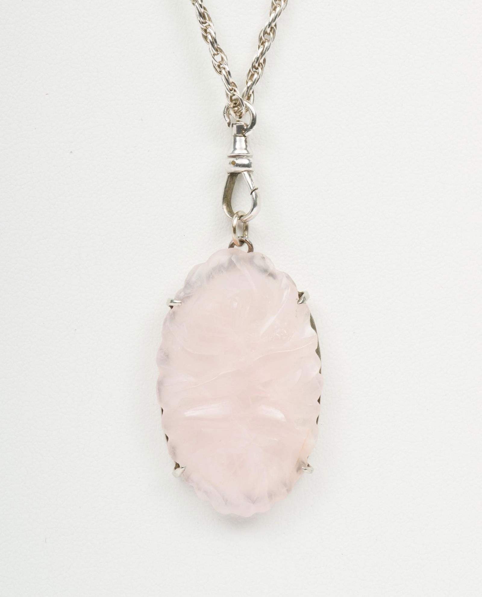 Carved Rose Quartz and Sterling Necklace (1 of 4)