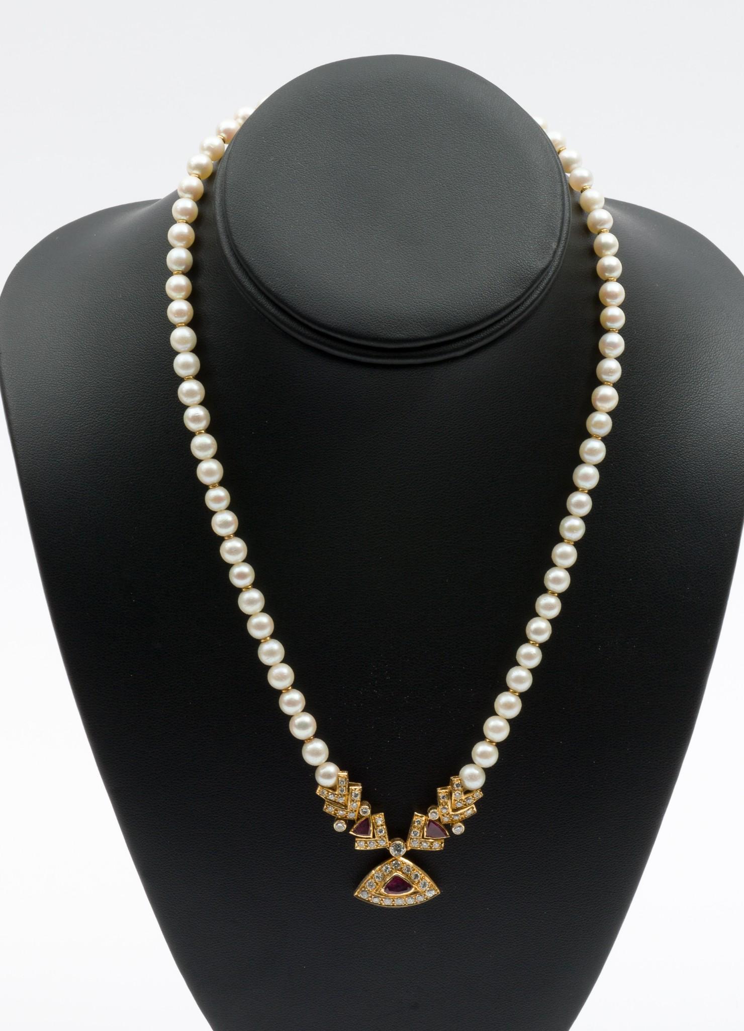 18K Gold, Ruby, 1.45 CTW Diamond & Pearl Necklace (1 of 5)