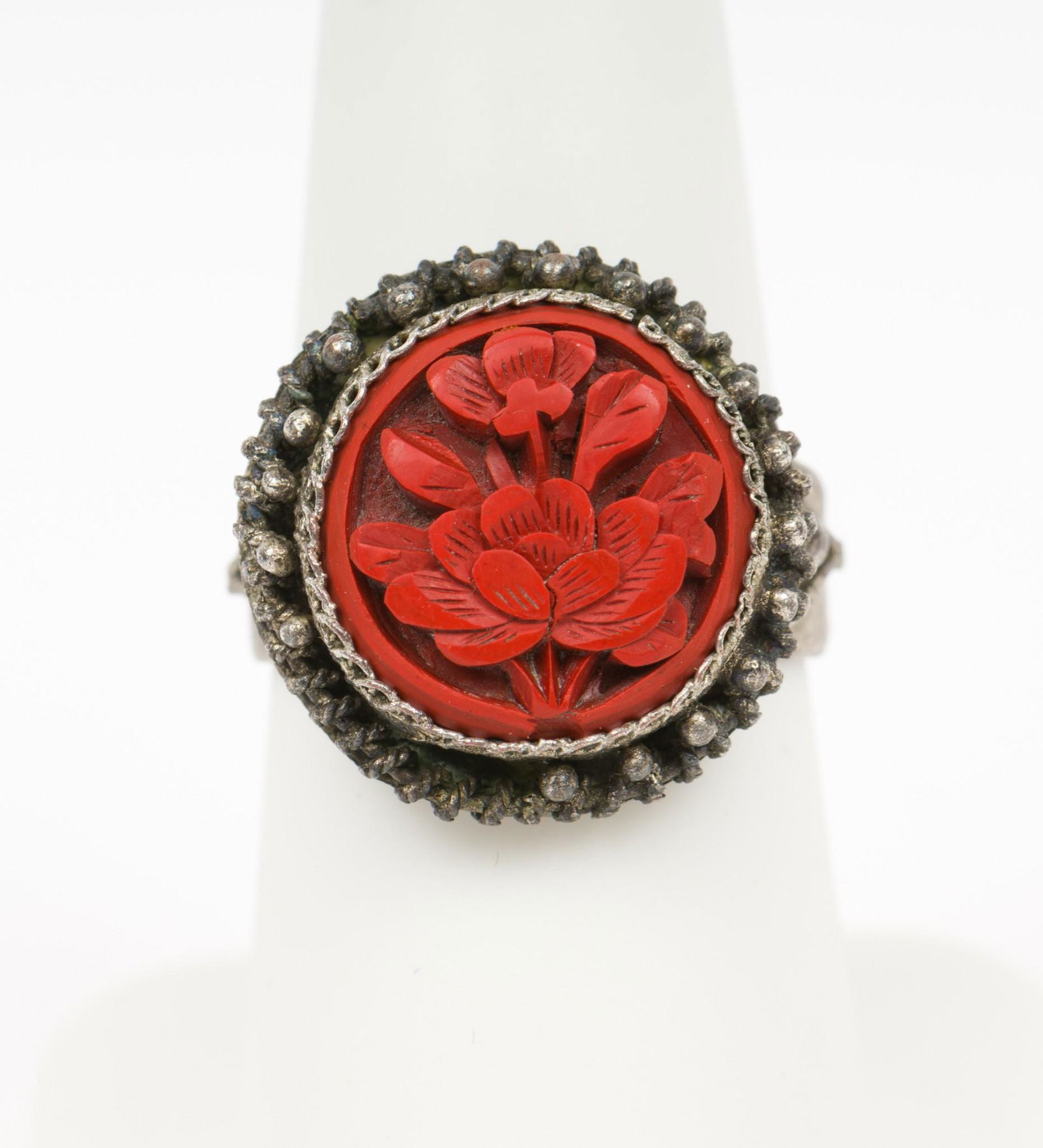 Chinese Silver & Cinnabar Ring (1 of 4)