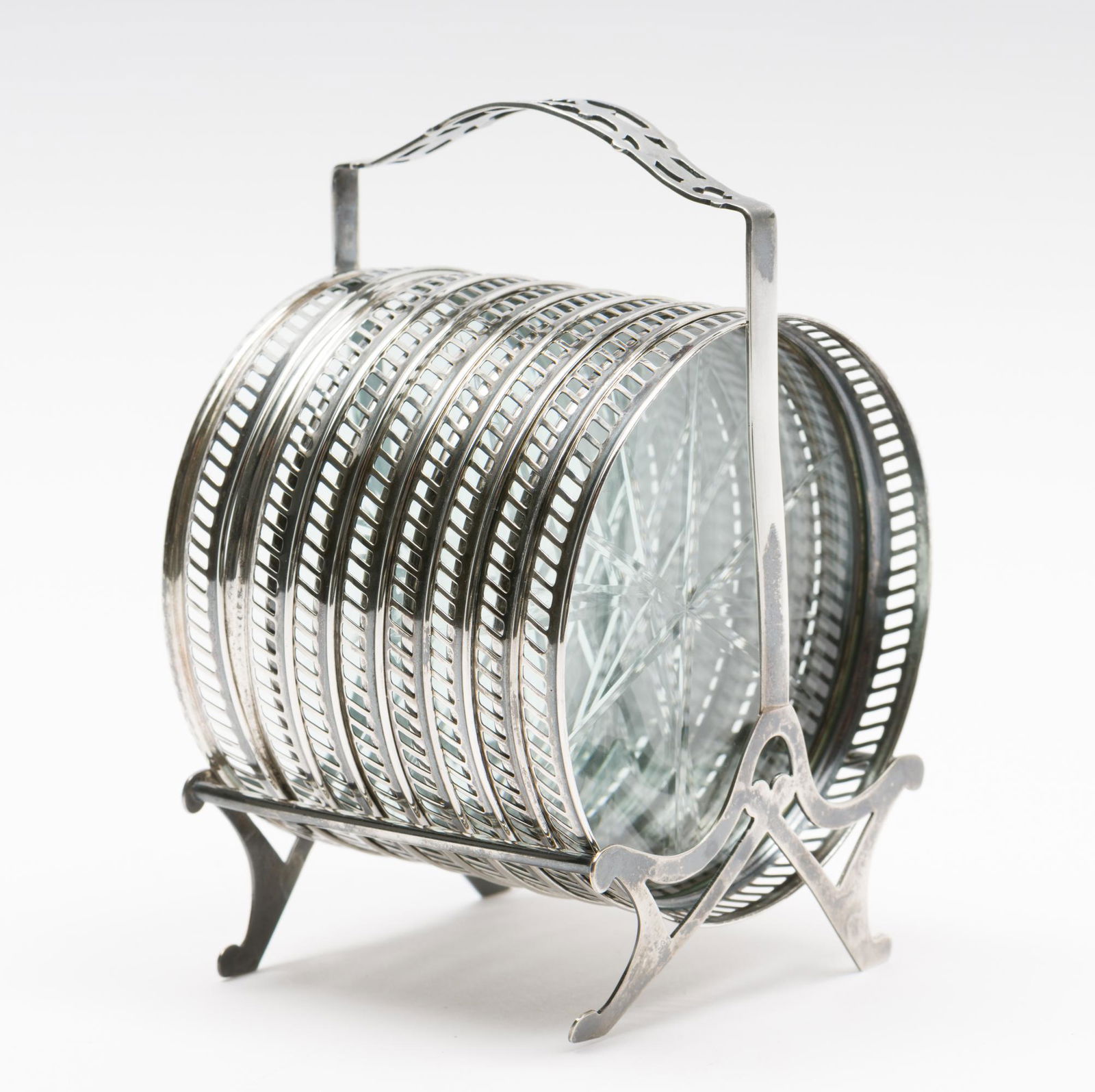 8 Webster Sterling Rimmed Coasters on Sterling Stand (1 of 7)