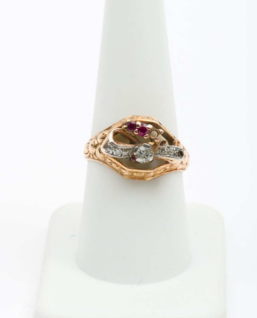 14K Gold, Diamond & Ruby Bow Ring (1 of 3)