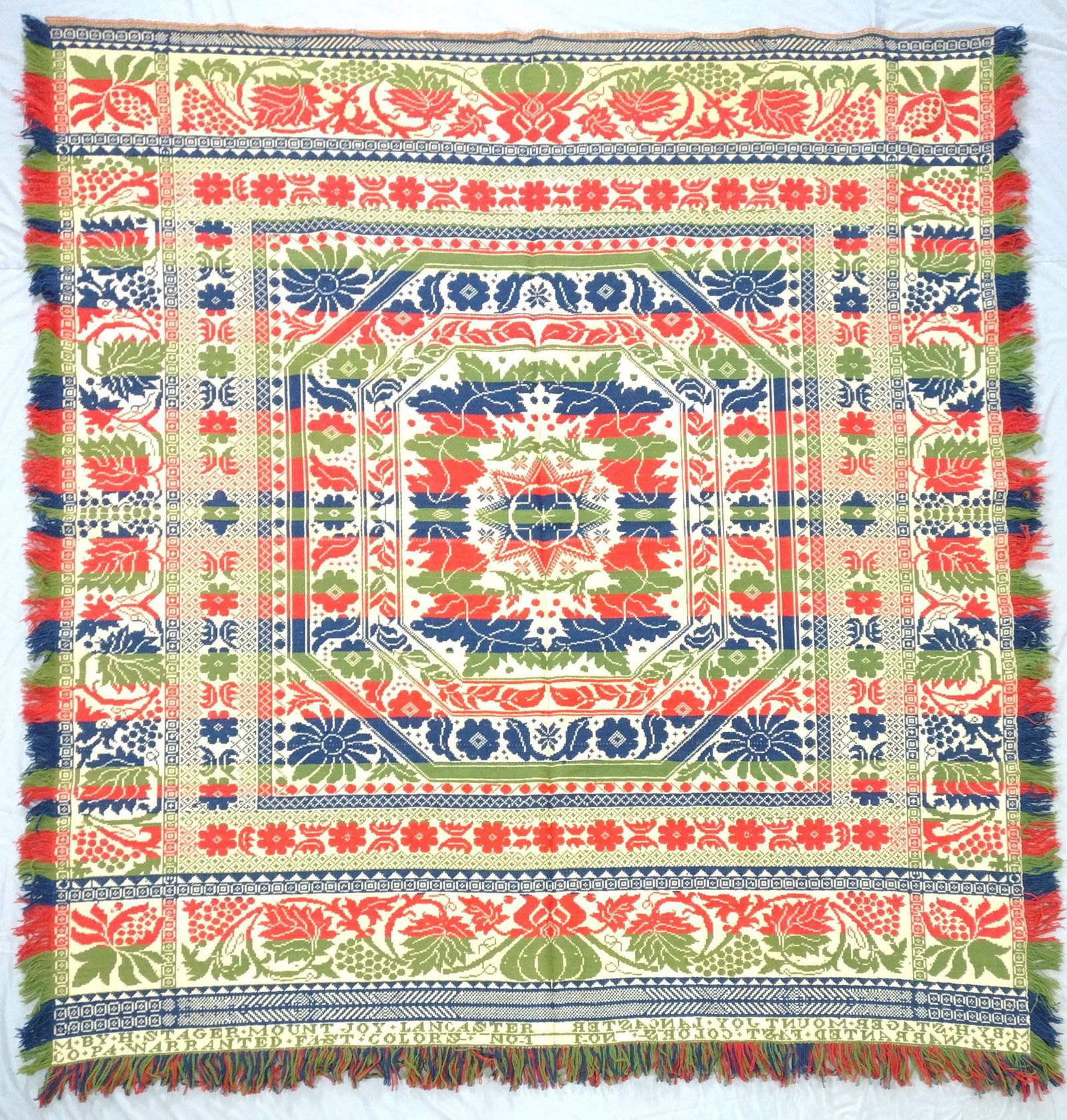 Vintage H. Stager, Mount Joy, PA, Lancaster County Coverlet (1 of 10)