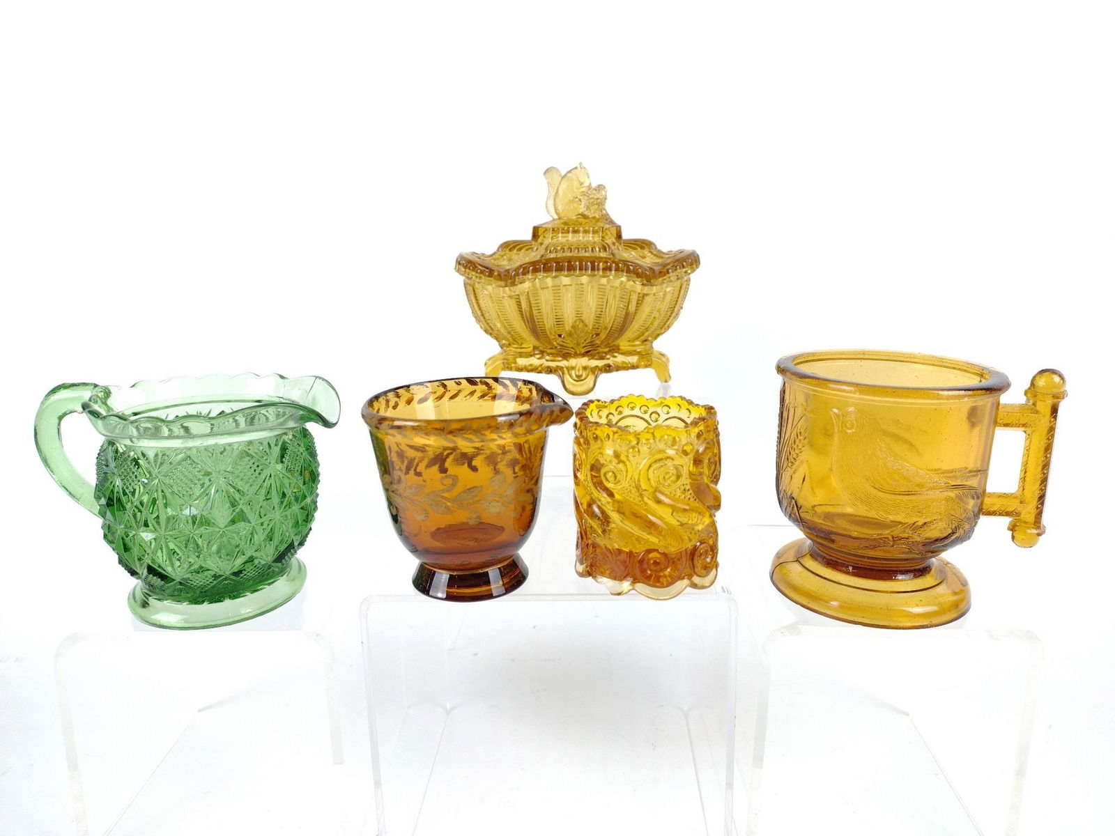 5 Pcs Colored Glassware incl Squirrel Candy Dish (1 of 6)