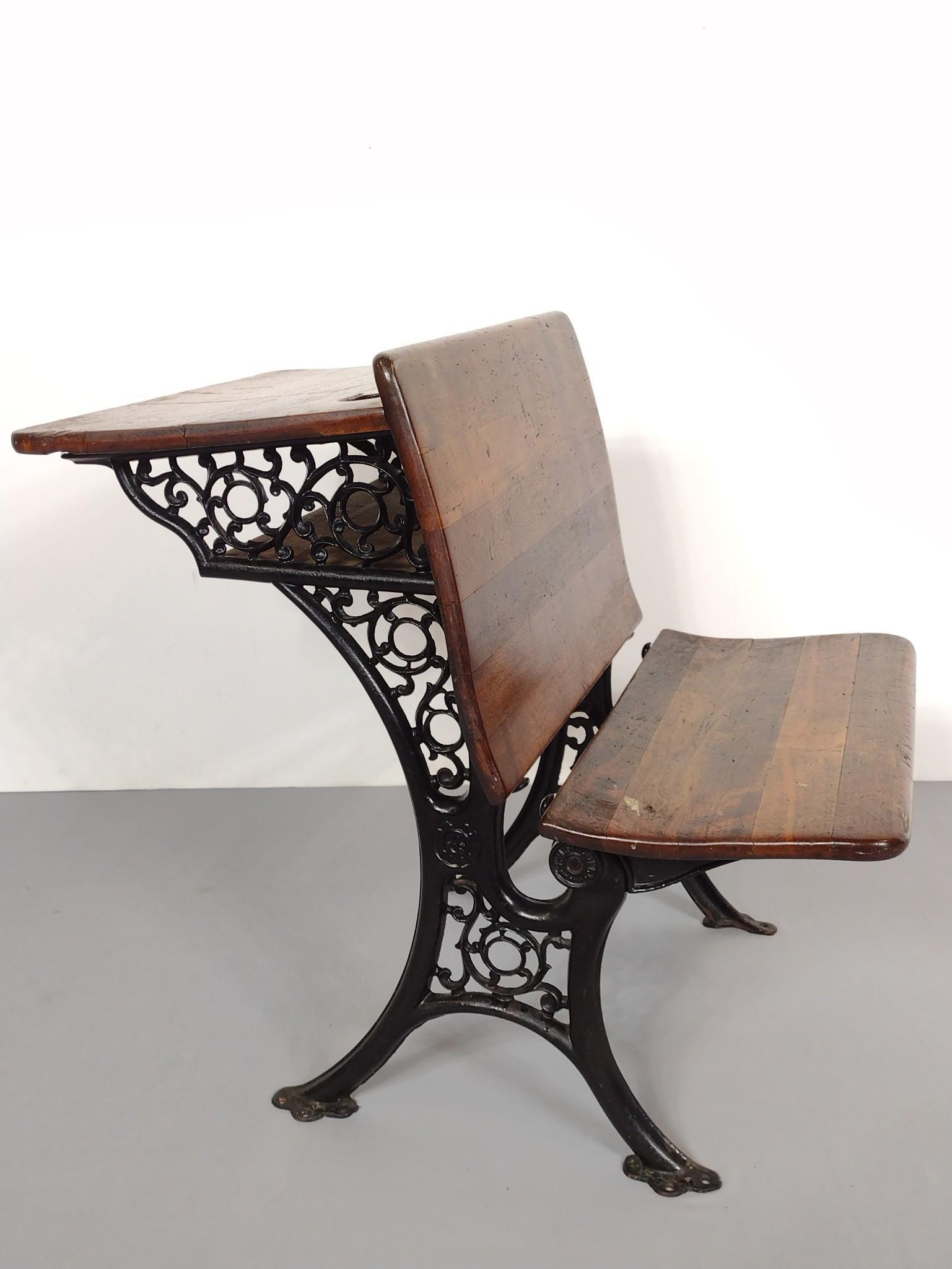 Antique Orion School Desk: 21" wide X 29" deep X 27" high. Wood has scratches and discoloring. MG. IMPORTANT: Before bidding, please read the terms and conditions. When you registered for the auction you agreed to these terms a