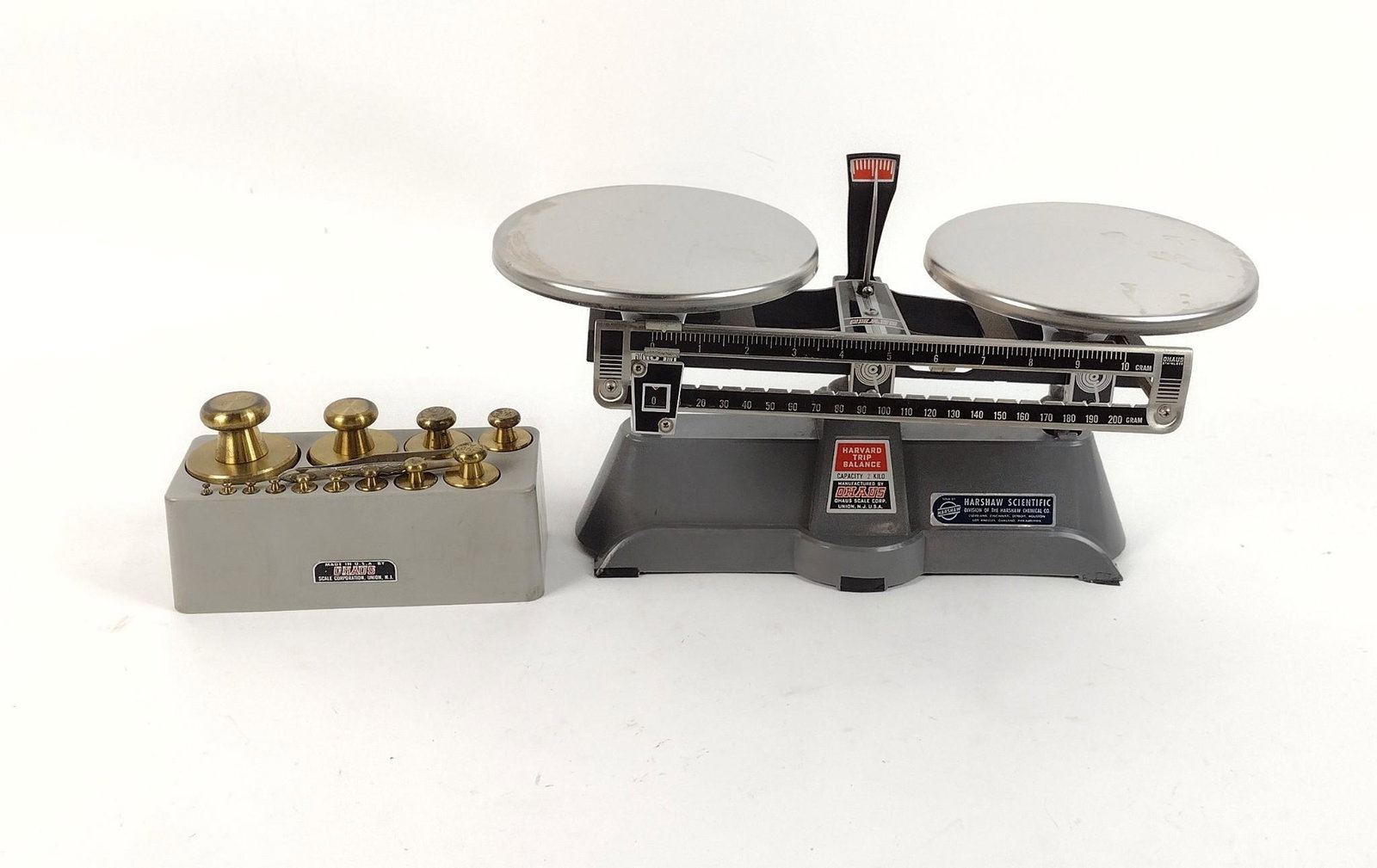 Harvard Triple Balance Scale with Weights: 14" wide x 6" deep x 8" high. Weights: 1gram to 1000 grams. JB IMPORTANT: Before bidding, please read the terms and conditions. When you registered for the auction you agreed to these terms and will b