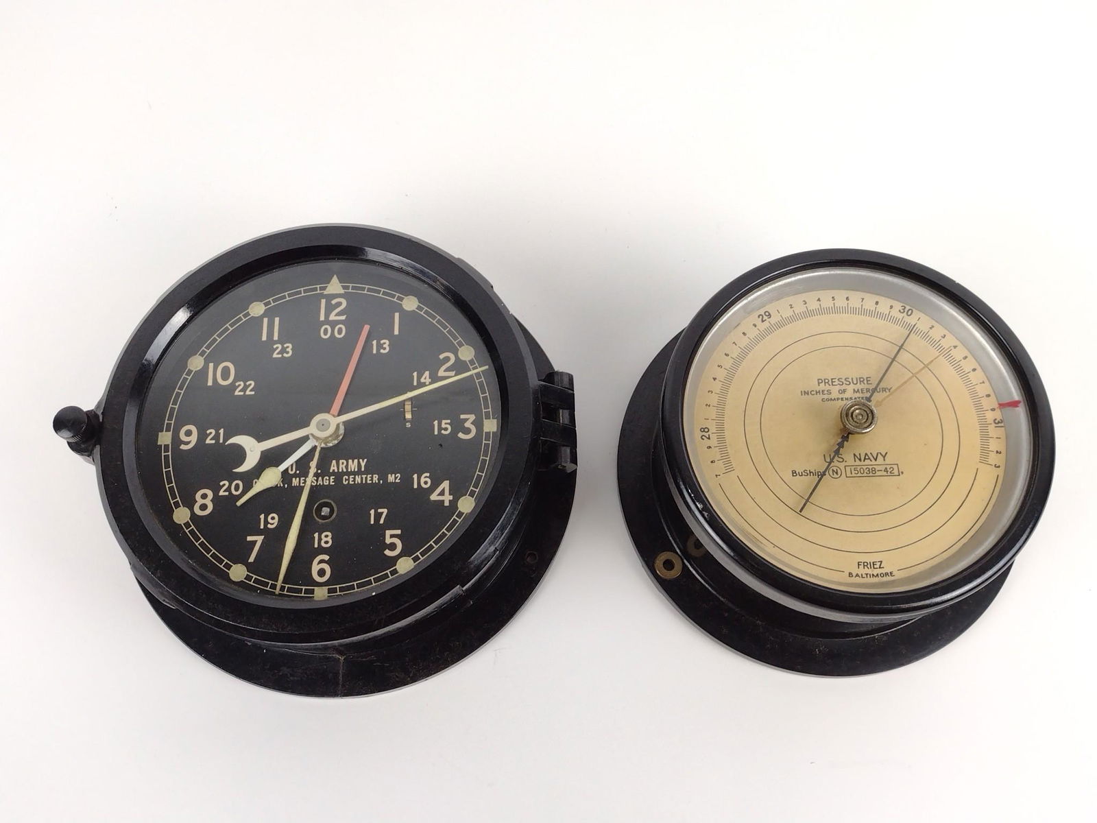 US Navy Pressure Gauge & US Army Clock (1 of 5)