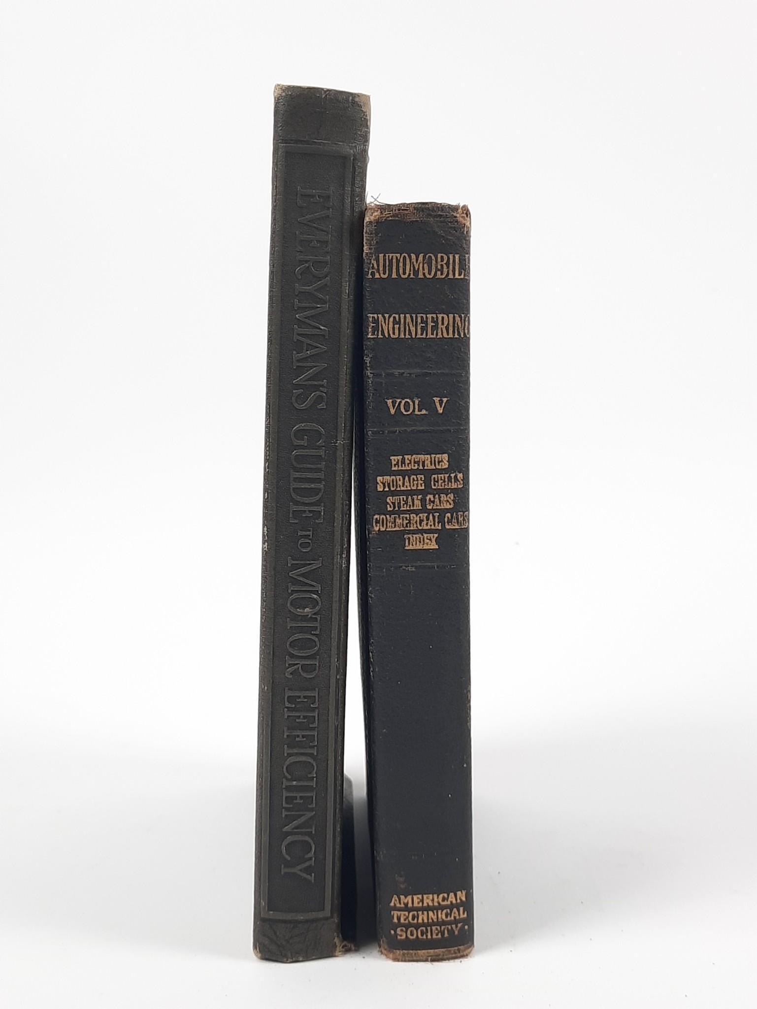 1918 Automobile Engineering and Everyman's Guide to Motor Efficiency: Includes 1.) Automobile Engineering. Copyright 1918 by American Technical Society. Volume V. Some wear to leather. 2.) Everyman's Guide to Motor Efficiency by H. W. Slauson ME and Howard Greene. Copyr