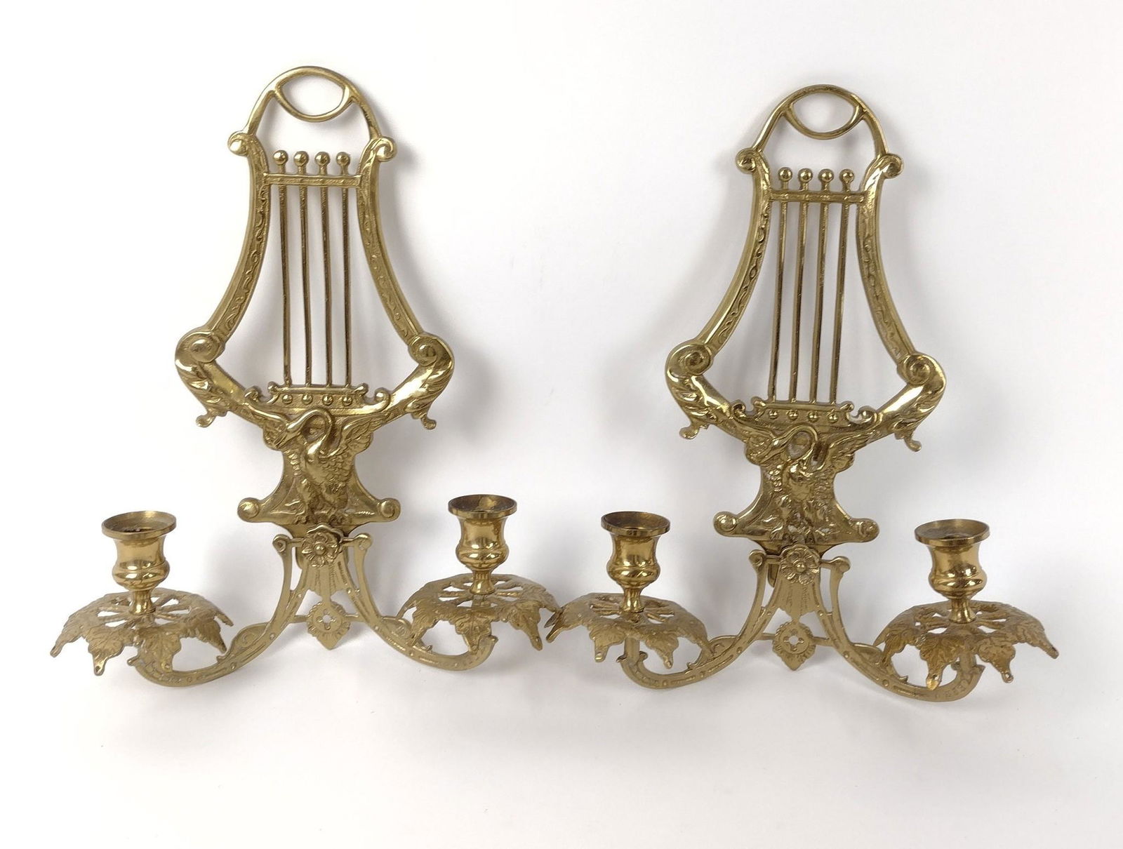 2 Cast Brass Wall Sconces with Swans (1 of 3)