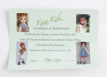 Kaye Wiggs Kaze Kidz Maurice Green Elf: Face up with blue eyes. 18". With COA. MH. IMPORTANT: Before bidding, please read the terms and conditions. When you registered for the auction you agreed to these terms and will be required to comply