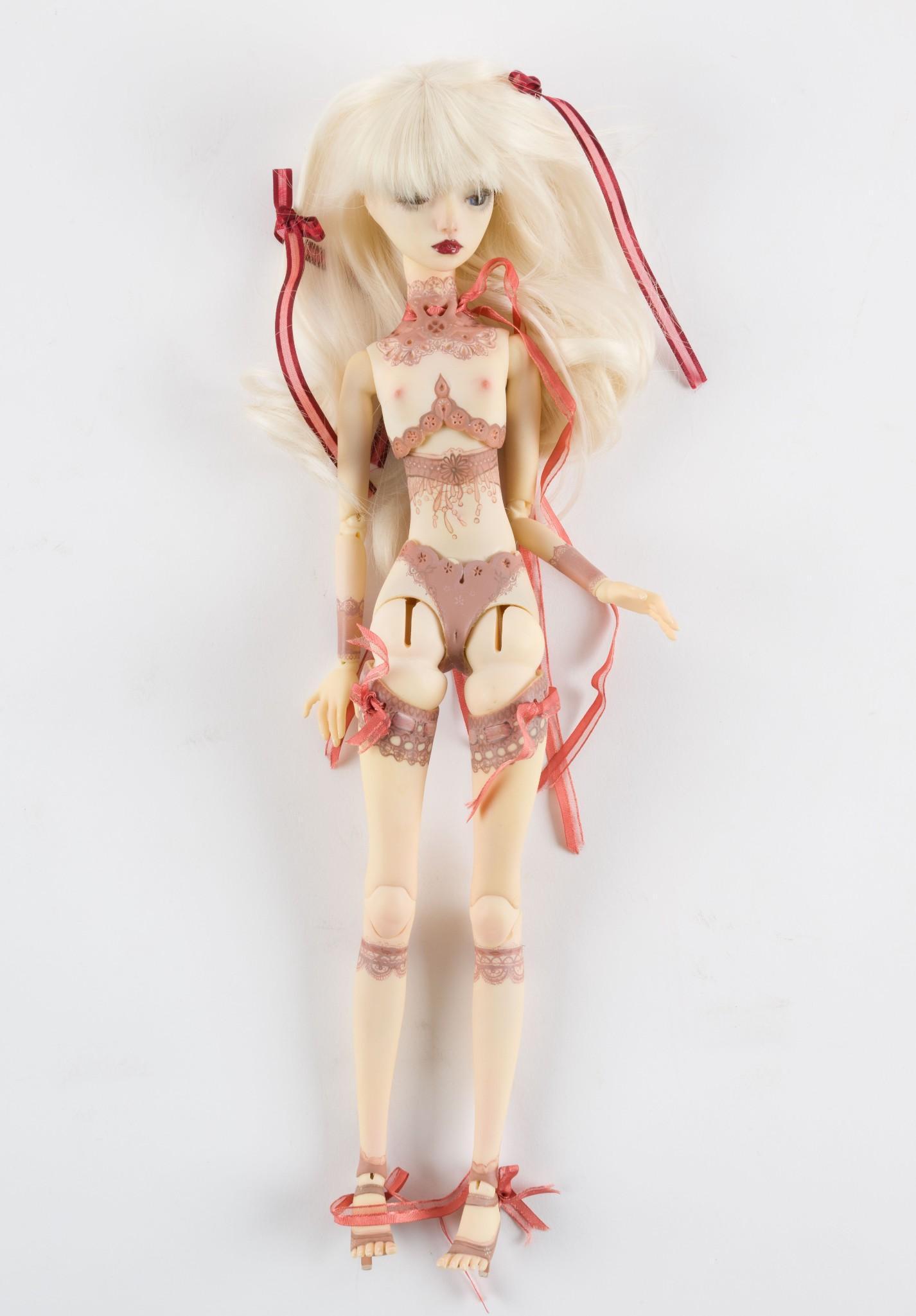 16" Custom Tattoo BJD: Face up with wig and high heel feet. MH. IMPORTANT: Before bidding, please read the terms and conditions. When you registered for the auction you agreed to these terms and will be required to comply w