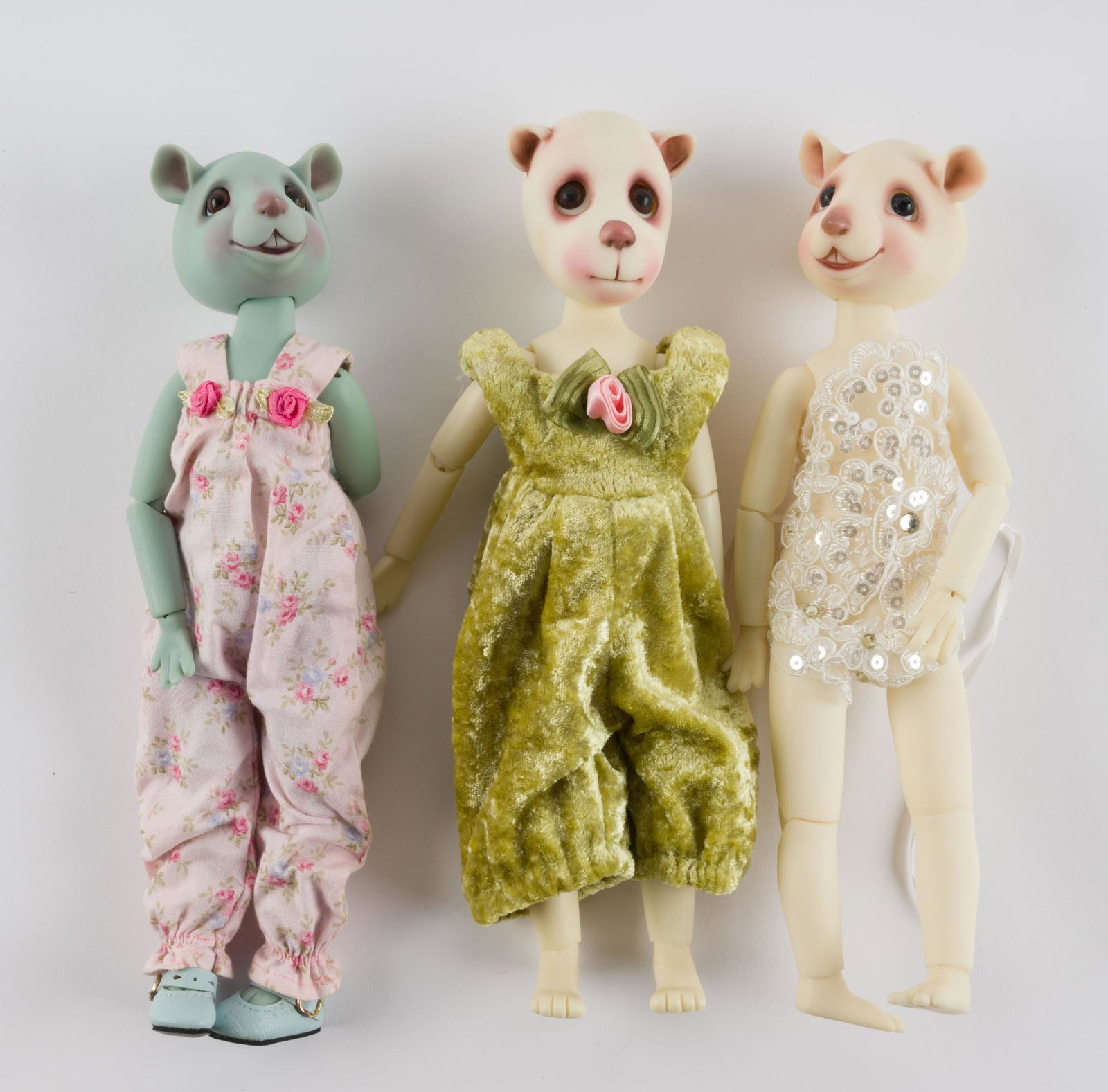 3 Liz Frost Ted Dolls: All face up with clothing, 10". IMPORTANT: Before bidding, please read the terms and conditions. When you registered for the auction you agreed to these terms and will be required to comply with them.