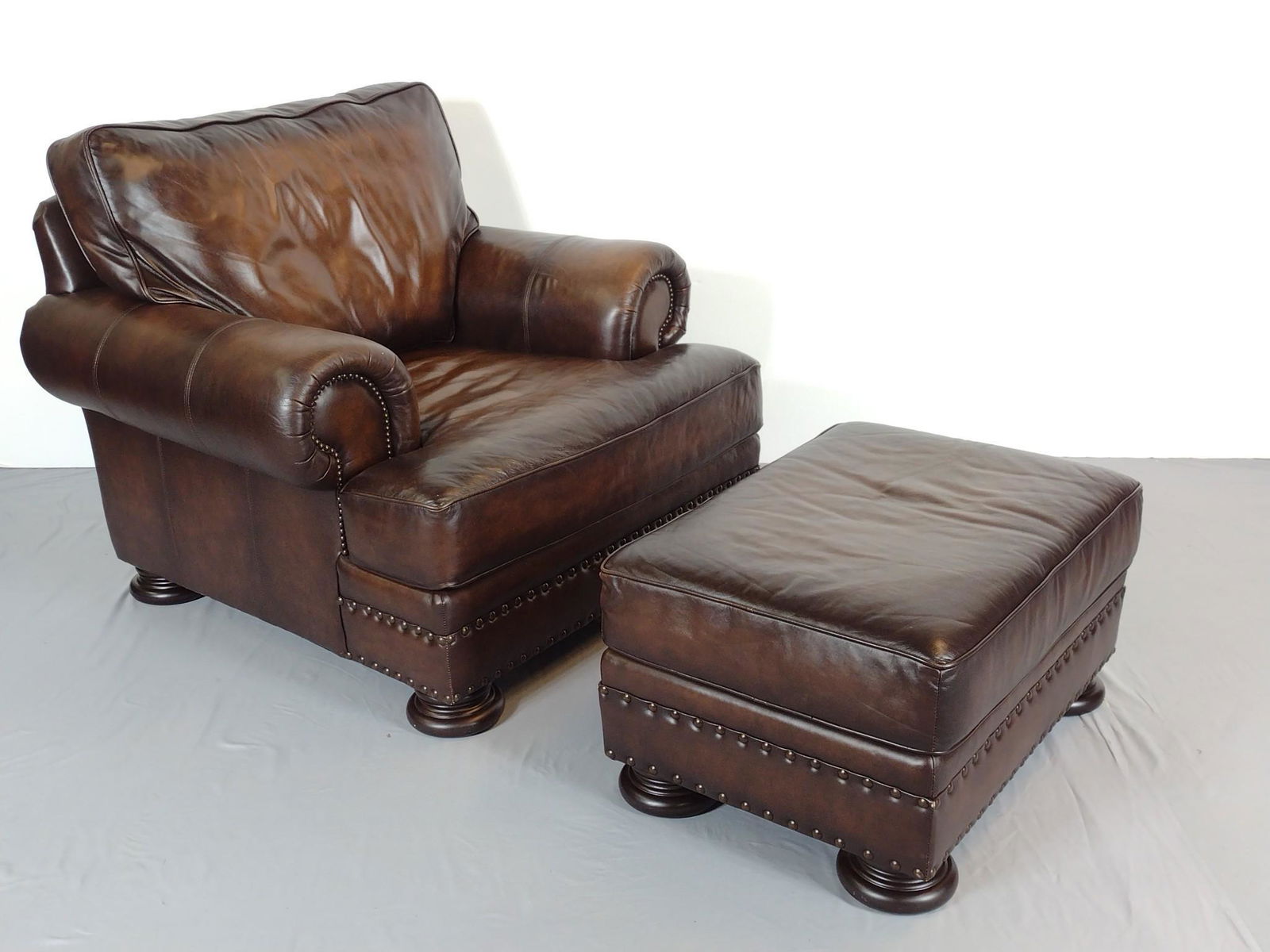 Bernhardt Leather Arm Chair With Ottoman (1 of 7)