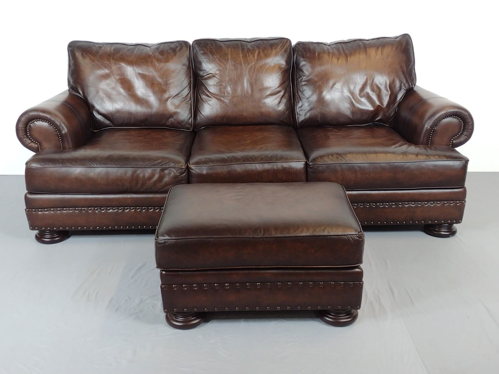 Bernhardt Leather Sofa & Ottoman (1 of 10)