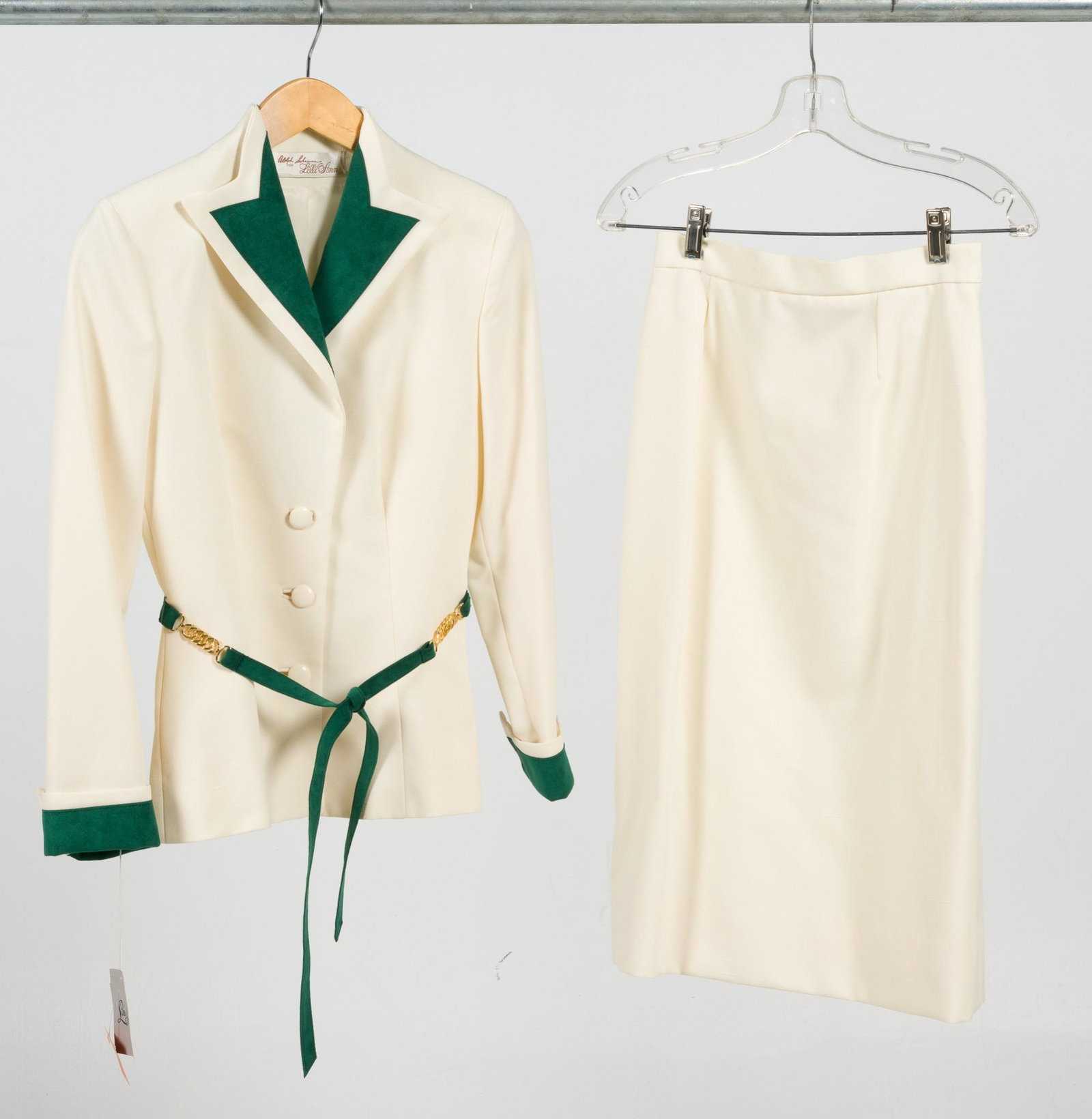 Adolf Schuman for Lilli Ann Ladies Skirt Suit: Size 8. Skirt 27" waist to hem. Jacket 25-1/2" collar to hem. Unworn with tags. EK/MH IMPORTANT: Before bidding, please read the terms and conditions. When you registered for the auction you agreed to