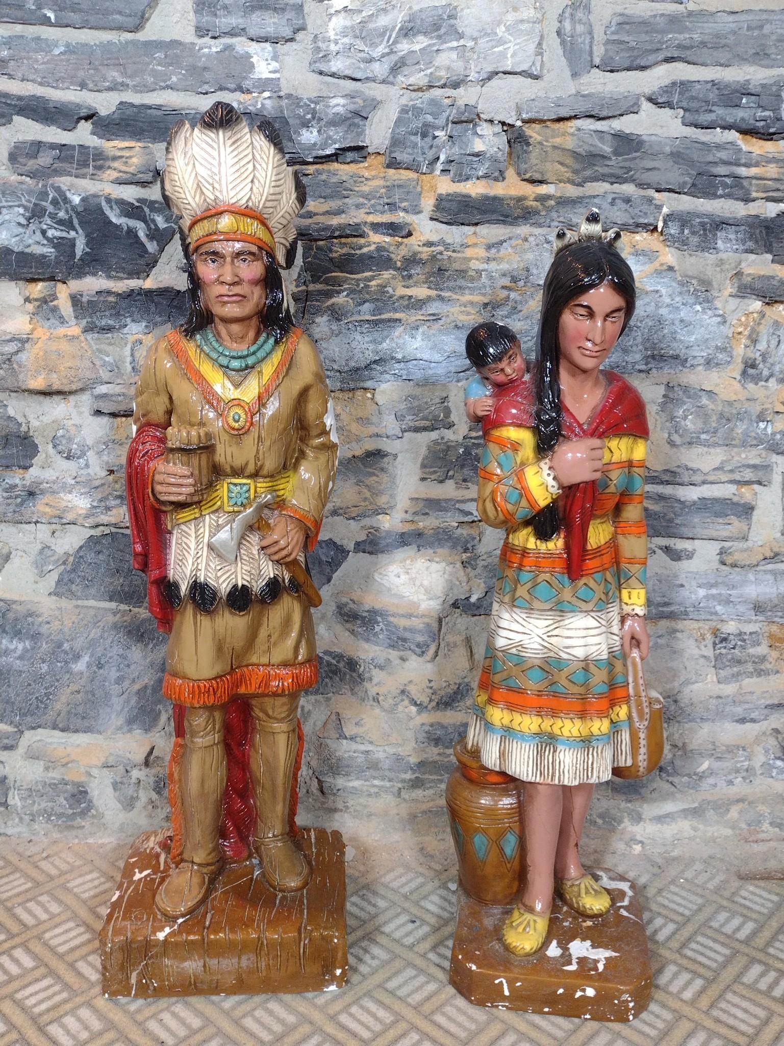Pair Of Painted Chalk Native American Statues (1 of 5)