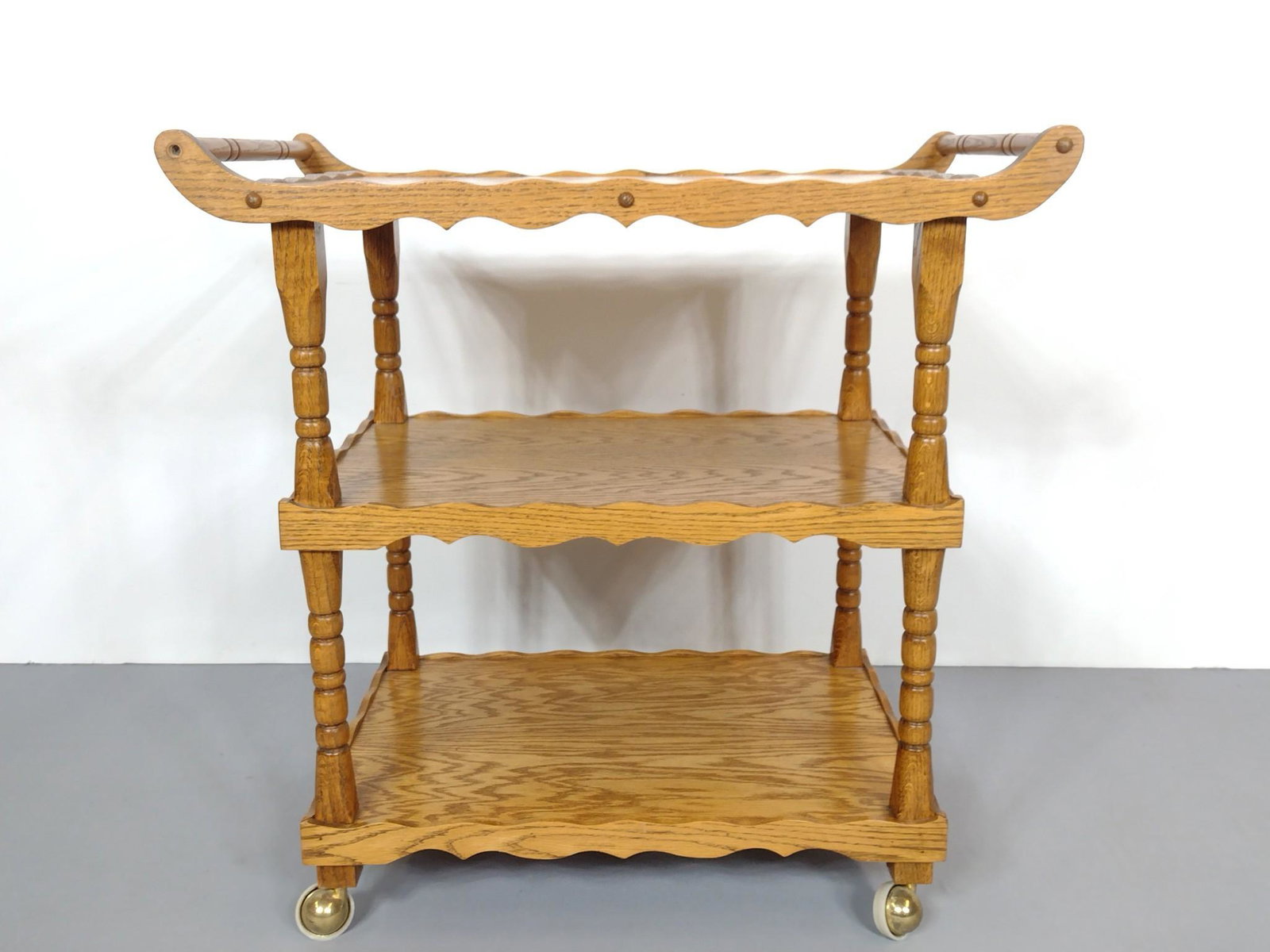 Rolling Tea Cart: 17-1/4" wide X 29-1/2" deep X 29-1/2" high. No manufactures name found. MG. IMPORTANT: Before bidding, please read the terms and conditions. When you registered for the auction you agreed to these ter