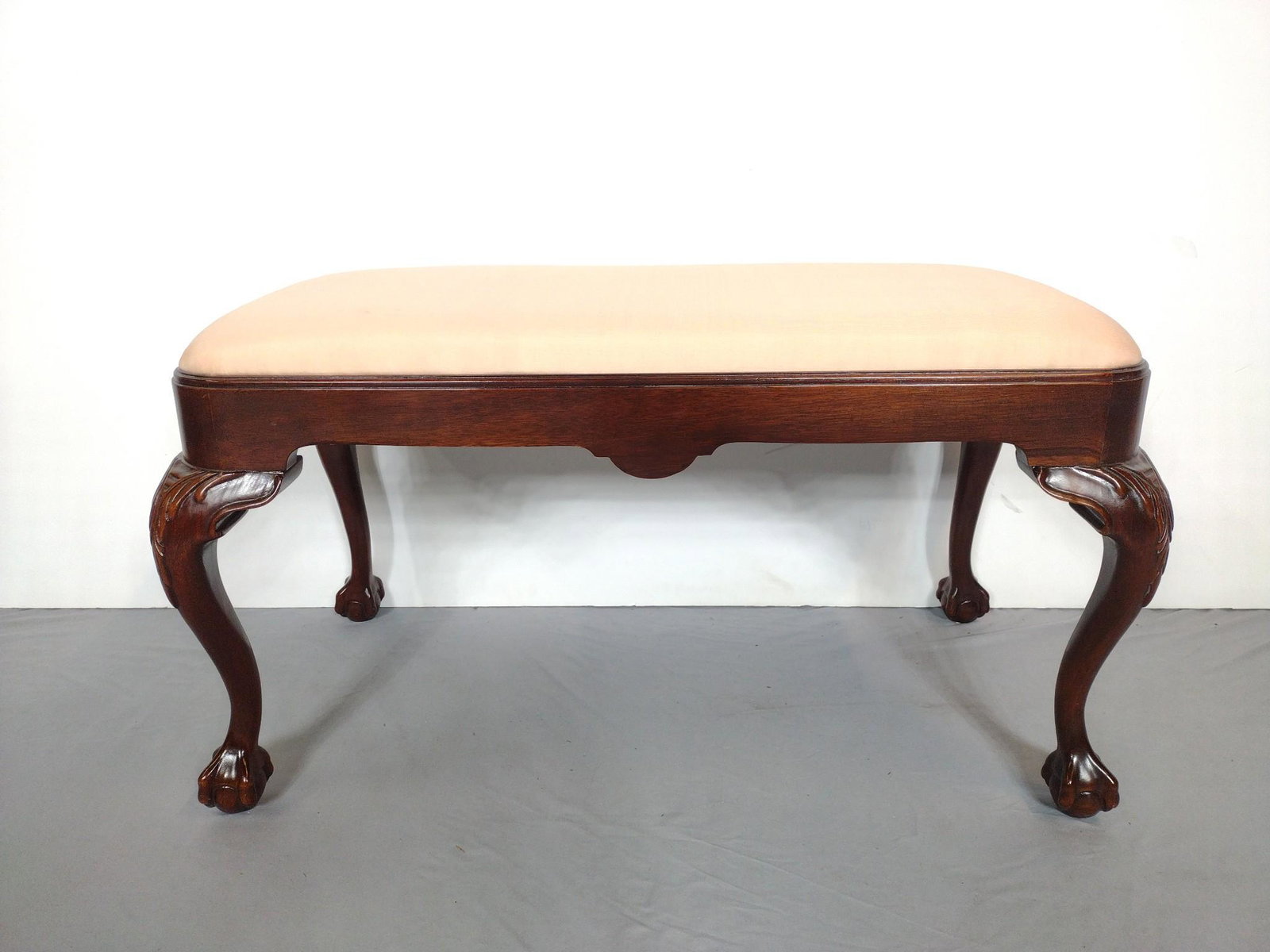 Ball & Claw Footed Bench: 36" wide X 17" deep X 20" high. No manufactures name found. MG. IMPORTANT: Before bidding, please read the terms and conditions. When you registered for the auction you agreed to these terms and will 