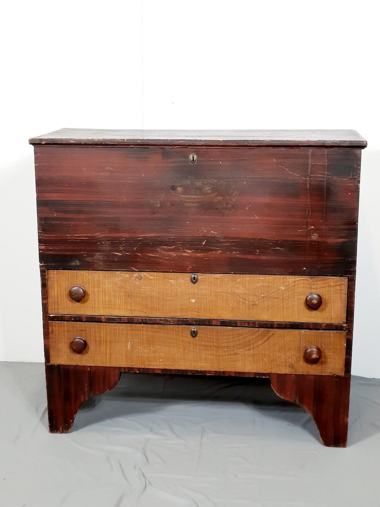19th c New England Grain Painted Blanket Chest (1 of 8)