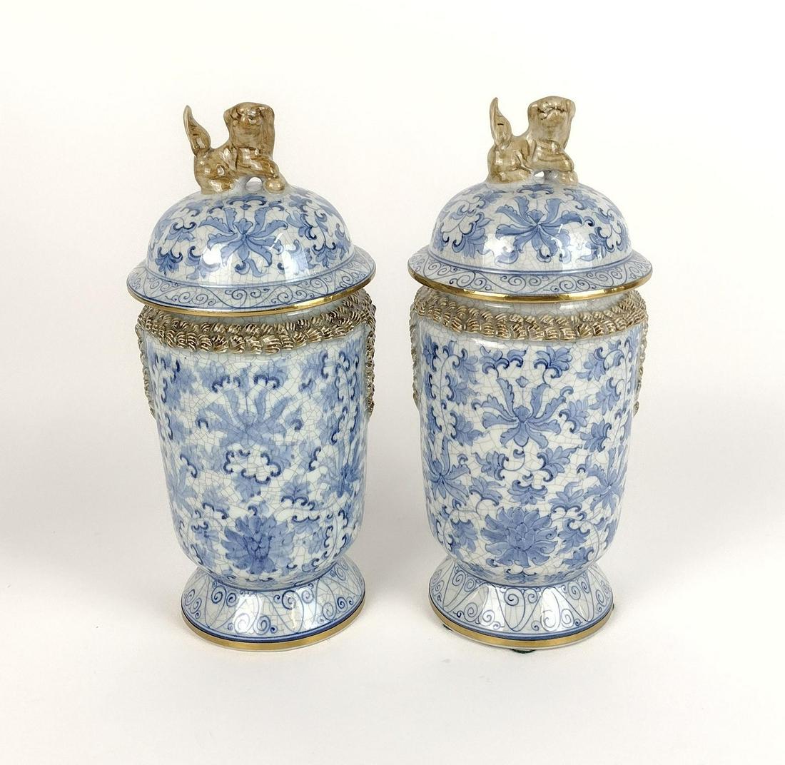 Pair Maitland-Smith Foo Dog Lidded Jars (1 of 4)