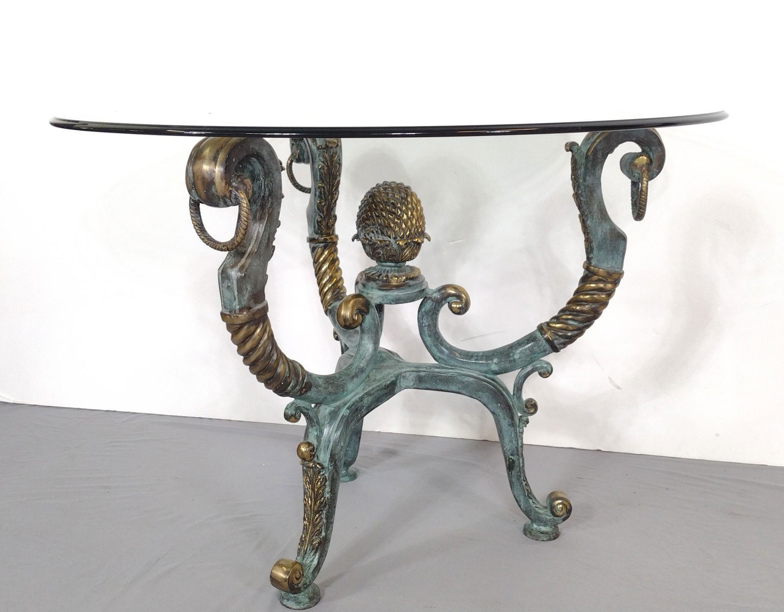 LA Barge Glass Top Table With Heavy Brass Base (1 of 6)