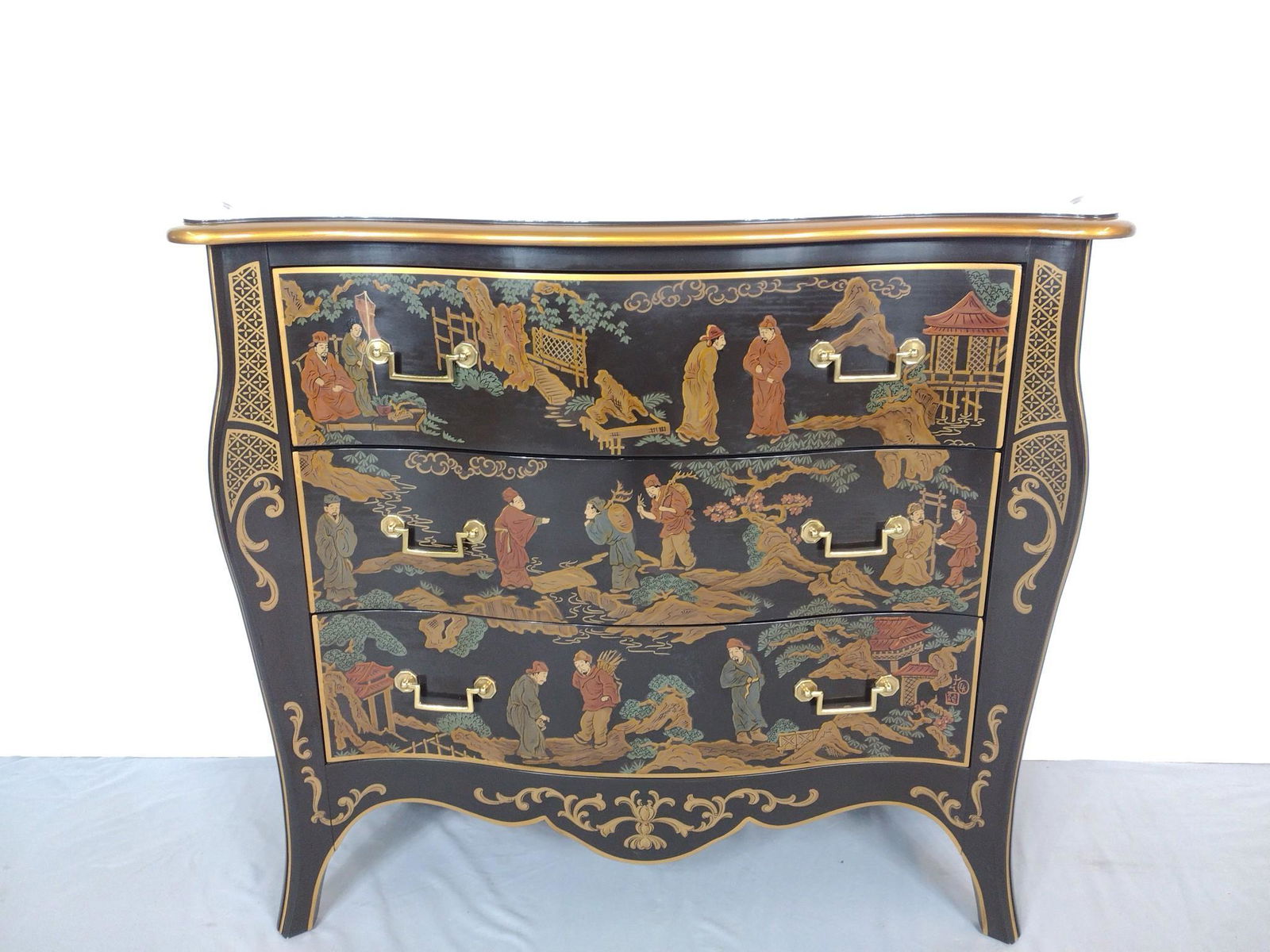 Drexel Asian Painted Chinoiserie Bombe Chest (1 of 6)