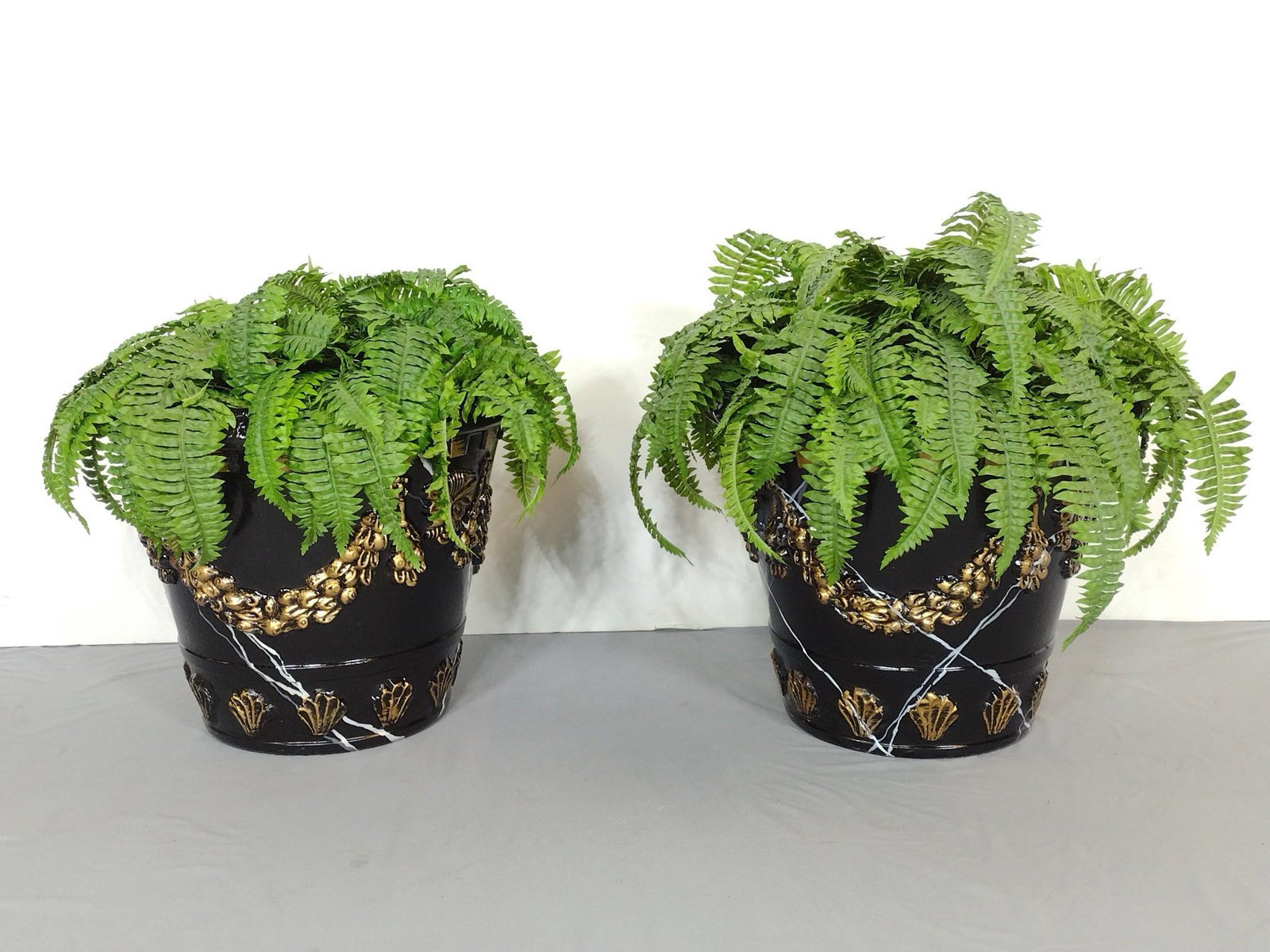 Pair Of Planters With Artificial Ferns (1 of 2)