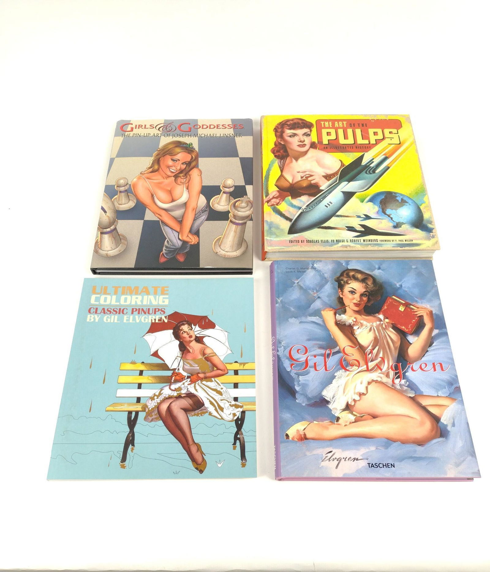 4 Pin Up Books incl The Art of The Pulps: Also includes Girls and Goddesses, Gil Elvgren, and Coloring Classic Pinups. JB IMPORTANT: Before bidding, please read the terms and conditions. When you registered for the auction you agreed to these