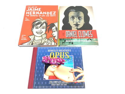 3 Cartoonist Books incl Daniel Clowes: Also includes Jaime Hernandez and Berkeley Breathed's Opus. JB IMPORTANT: Before bidding, please read the terms and conditions. When you registered for the auction you agreed to these terms and will b