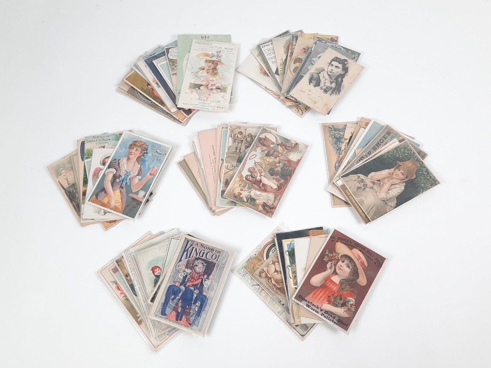 91 Antique Trade Cards incl Hires Root Beer: Also includes Miller Organ Co, Willimantic Thread Booming and more. LR IMPORTANT: Before bidding, please read the terms and conditions. When you registered for the auction you agreed to these terms an