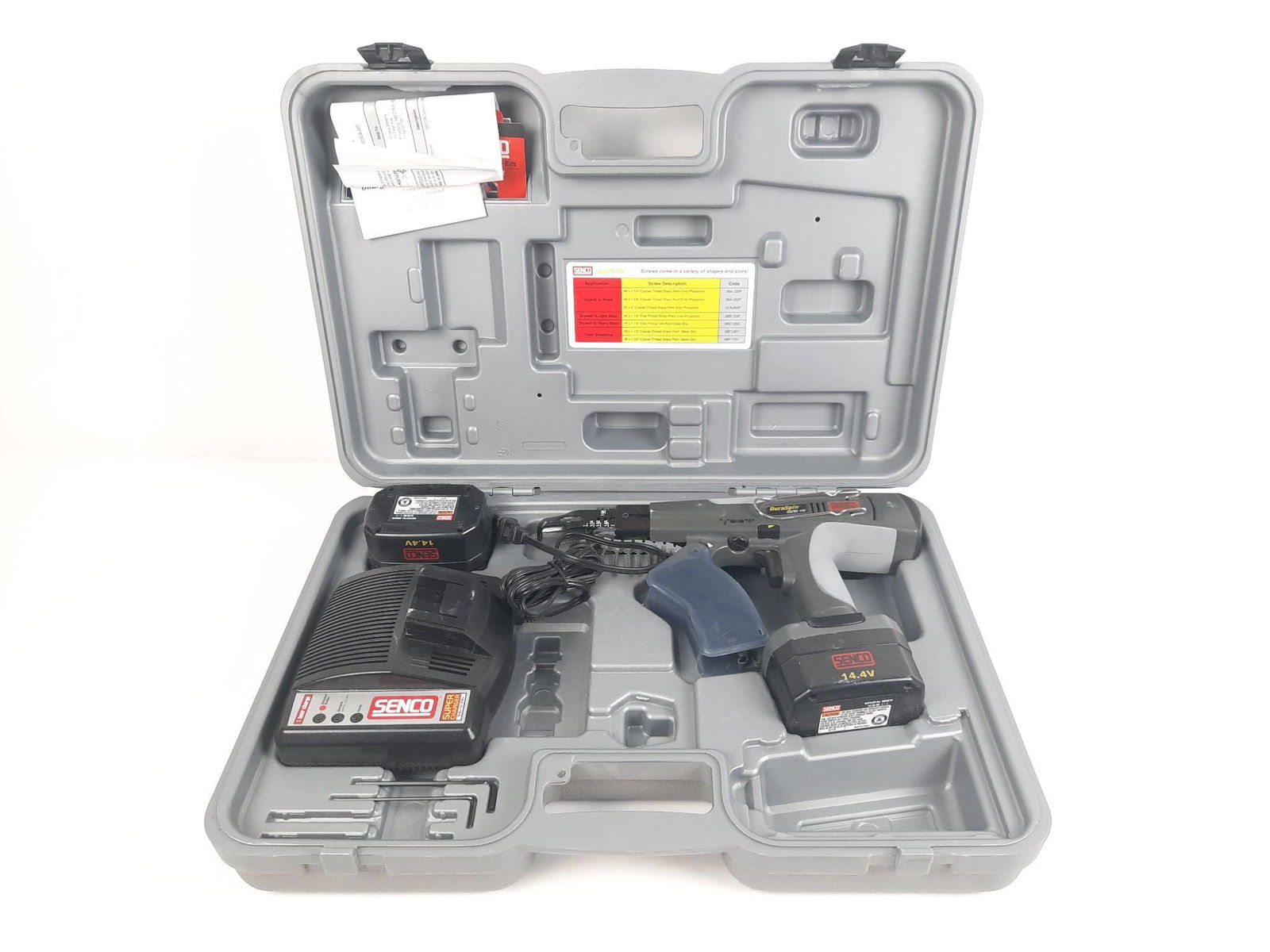 Senco DuraSpin Screw Fastening System: Model number DS202-14V. LR IMPORTANT: Before bidding, please read the terms and conditions. When you registered for the auction you agreed to these terms and will be required to comply with them.