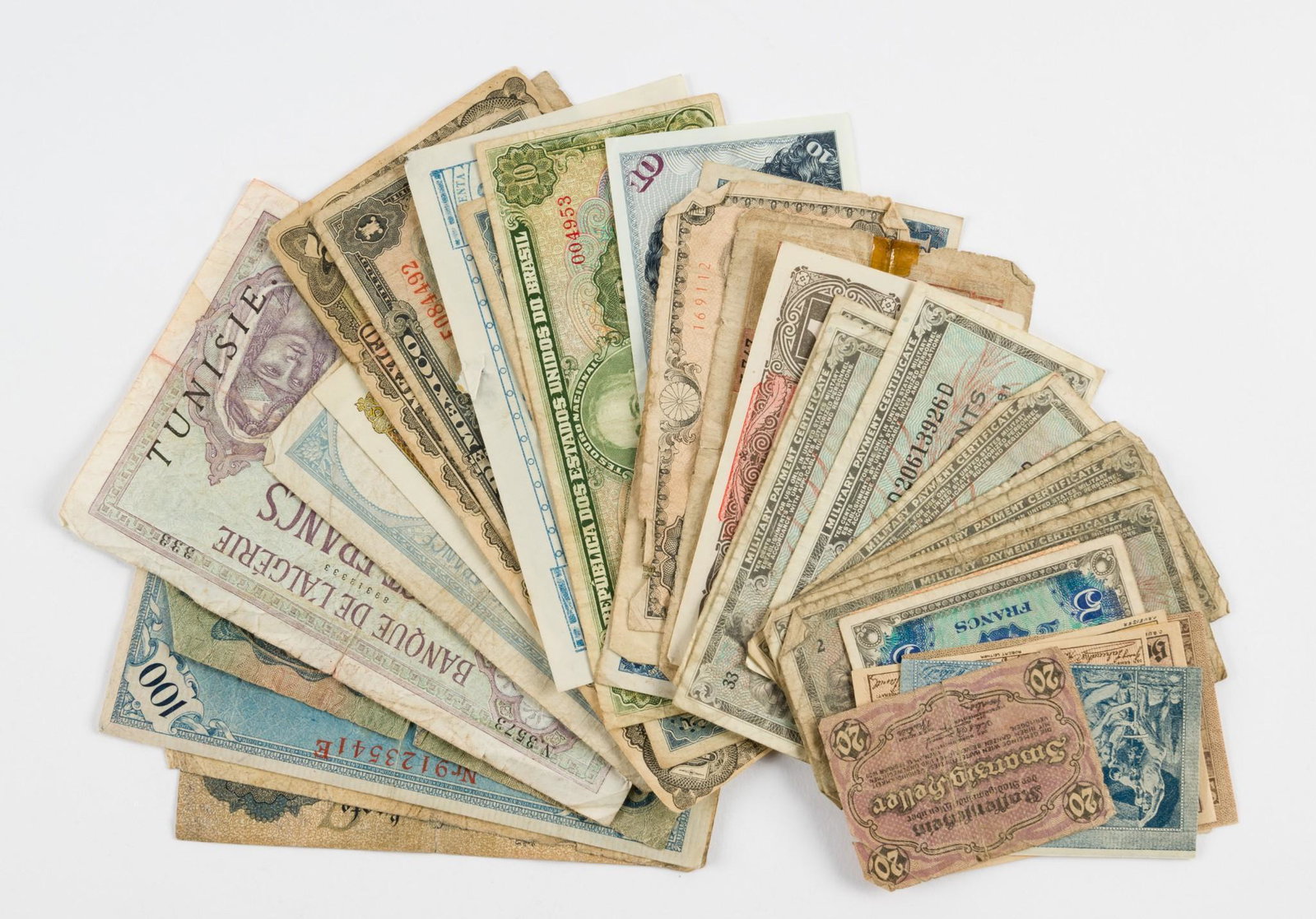 Group of Foreign and Military Currency Incl Russian Civil War: Also Morocco, Germany, Austria Hungary, Colombia, Brazil, Algeria, Mexico, Portugal, France, Italy, Spain, Japan. MH. IMPORTANT: Before bidding, please read the terms and conditions. When you register
