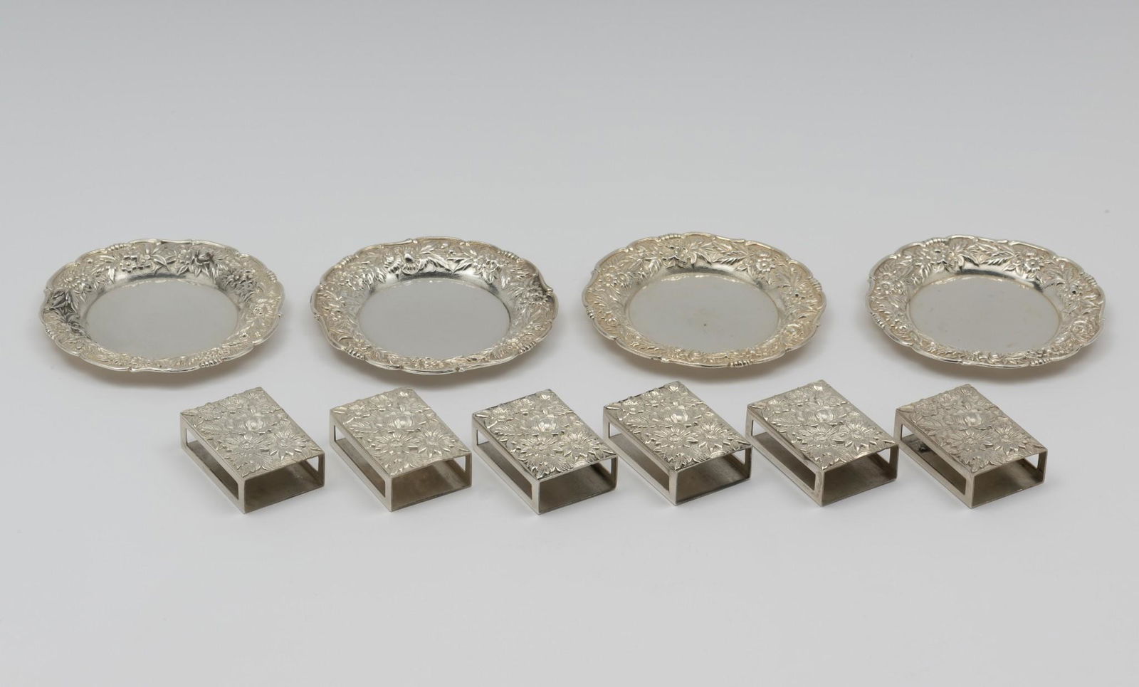 10 Pc S. Kirk & Son Sterling Repousse Smoking Set (1 of 5)