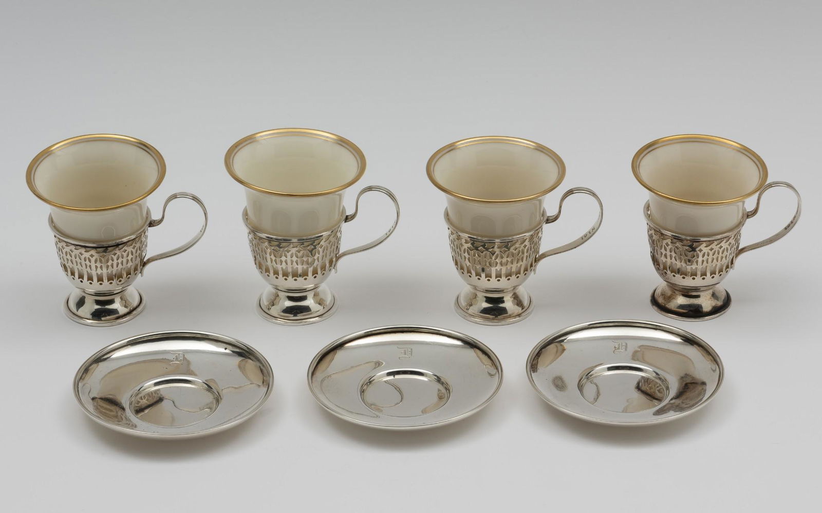 4 Sterling Mt. Vernon Co. Demitasse Cups with Lenox Liners & 3 Sterling Saucers (1 of 8)