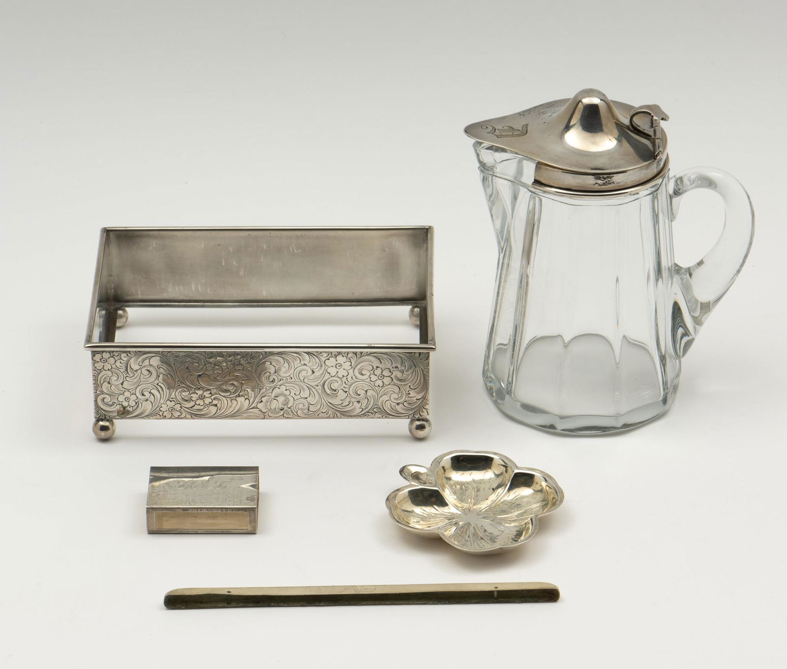 5 Sterling Articles Incl Glass Pitcher (1 of 10)