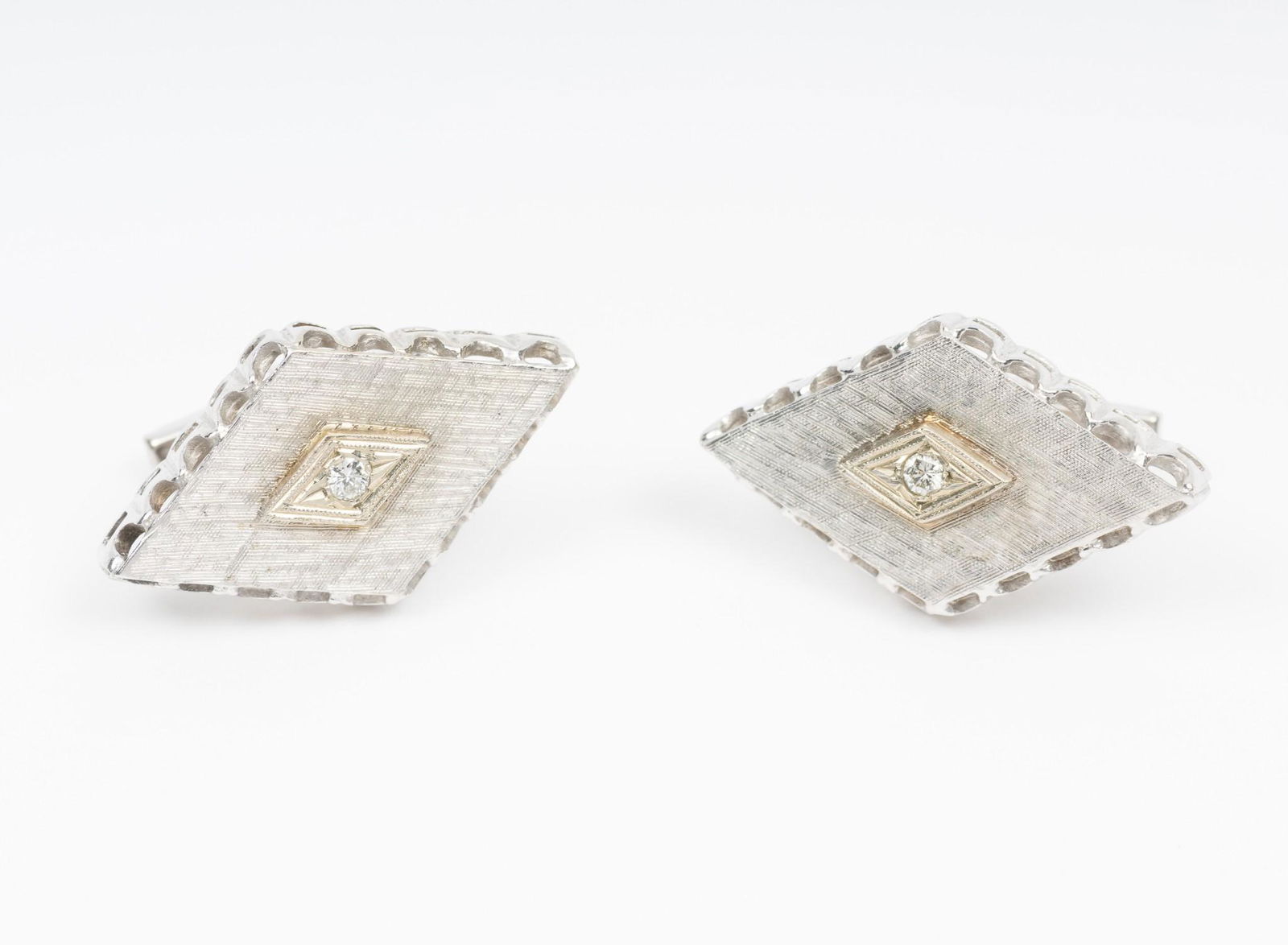 14k White Gold And Diamond Cuff Links (1 of 3)